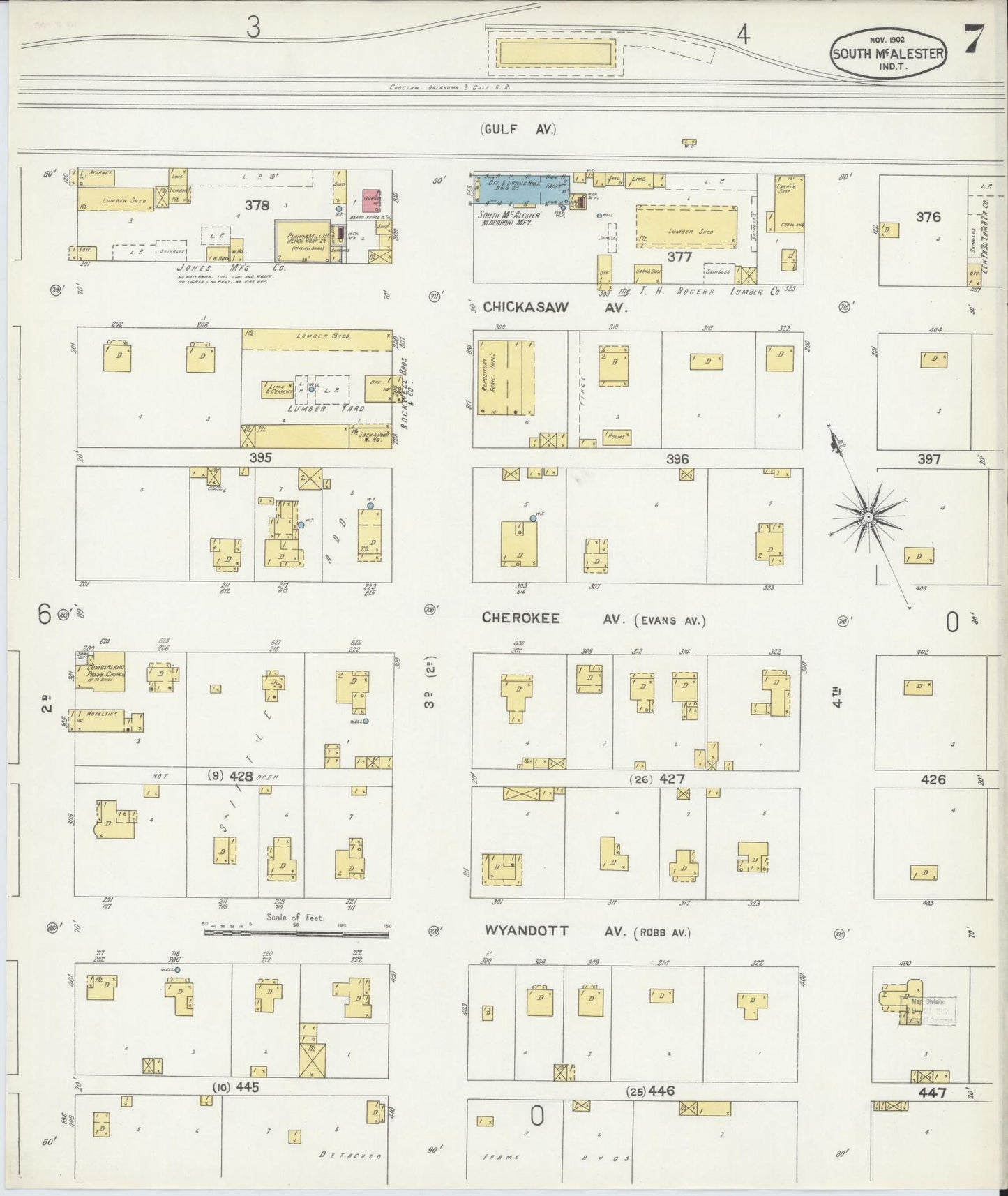 Sanborn Fire Insurance Map from South McAlester, Pittsburg County, Oklahoma (1902), Sheet #0007 - Historic Sanborn Fire Insurance Map Print, vintage old map wall art, antique decor, genealogy gift, Oklahoma Oklahoma map