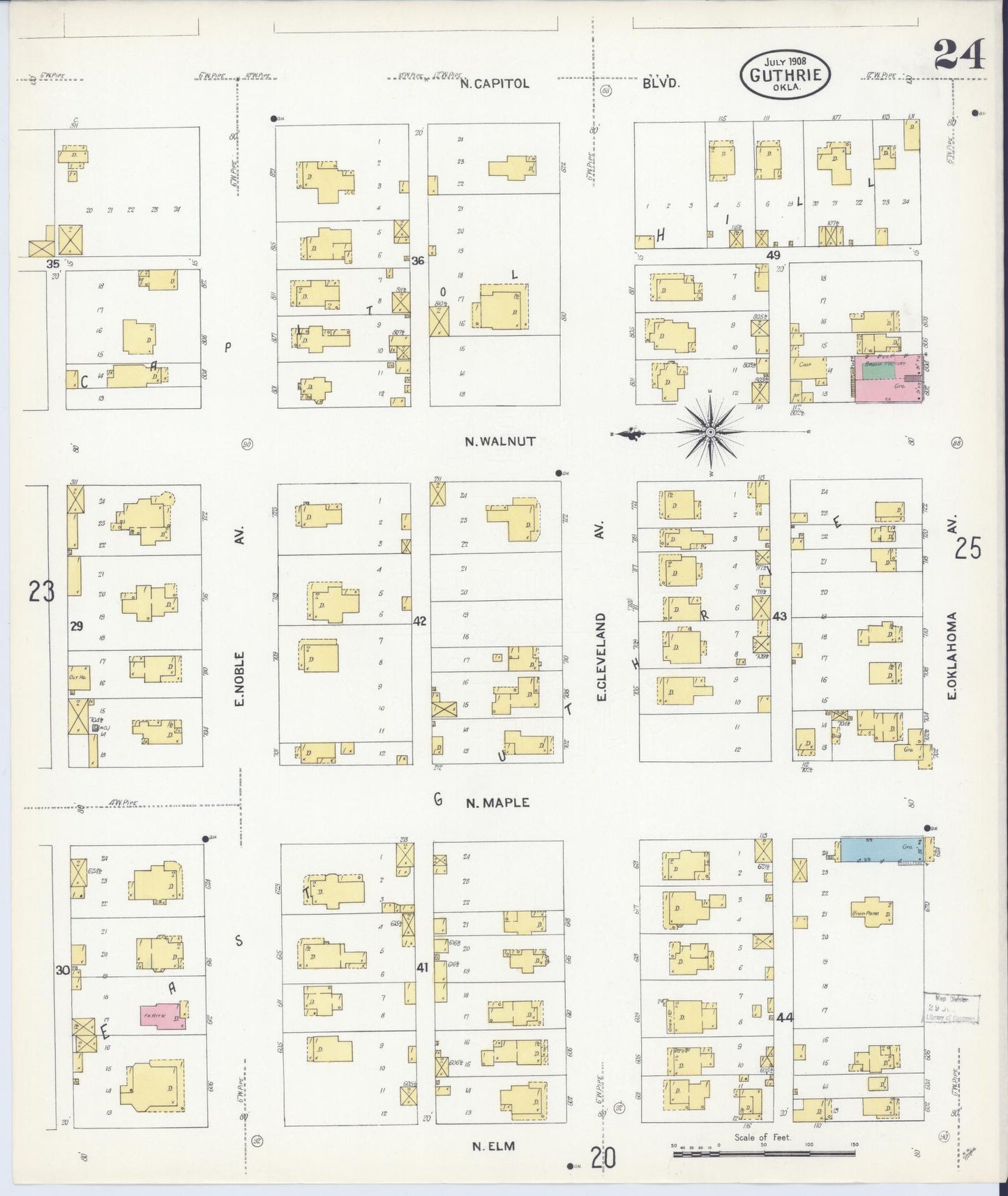 Sanborn Fire Insurance Map from Guthrie, Logan County, Oklahoma (1908), Sheet #0024 - Historic Sanborn Fire Insurance Map Print, vintage old map wall art, antique decor, genealogy gift, Oklahoma Oklahoma map
