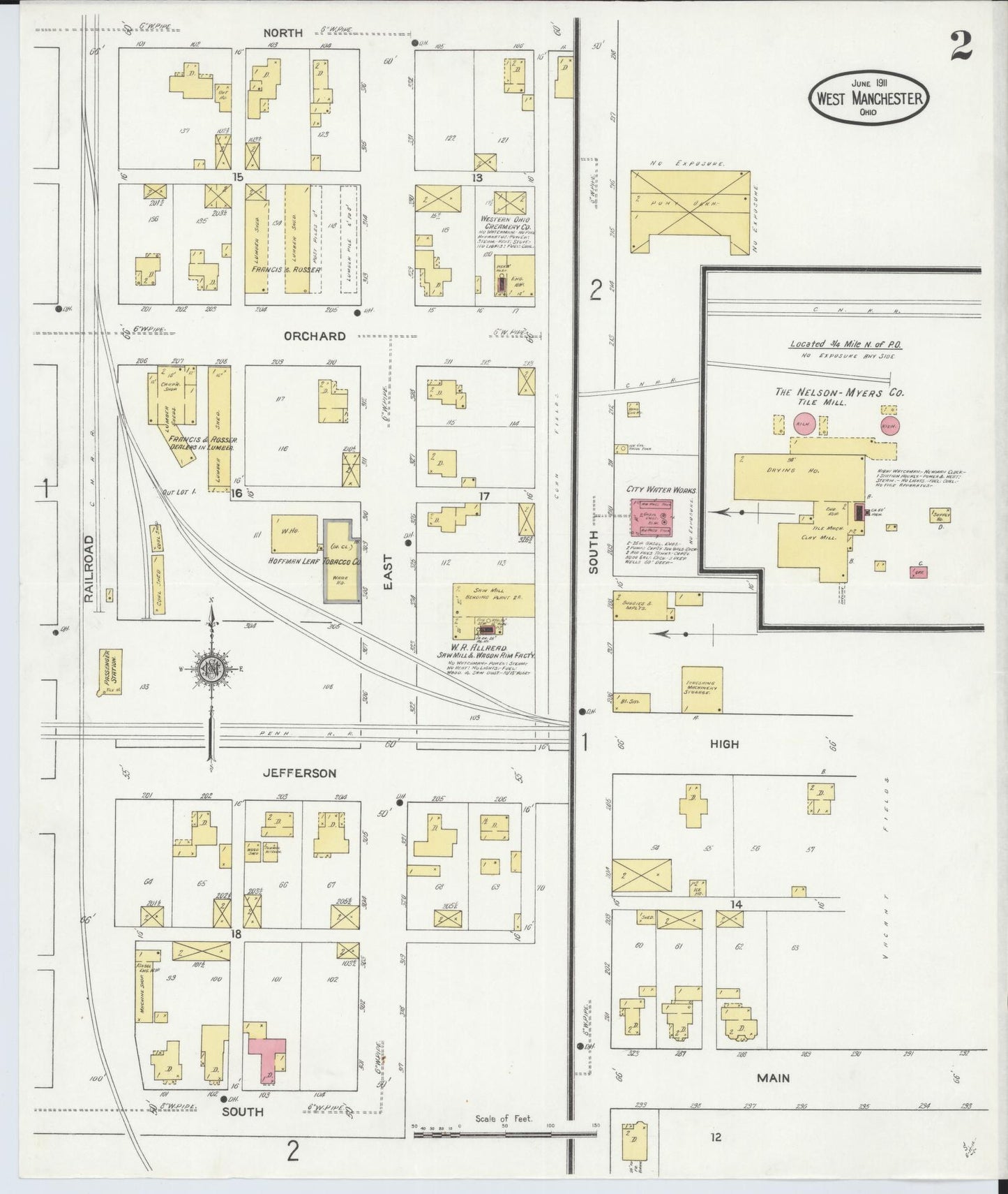 Sanborn Fire Insurance Map from West Manchester, Preble County, Ohio (1911), Sheet #0002 - Complete Map Set gallery image, historic Sanborn map, vintage wall art, Ohio Ohio