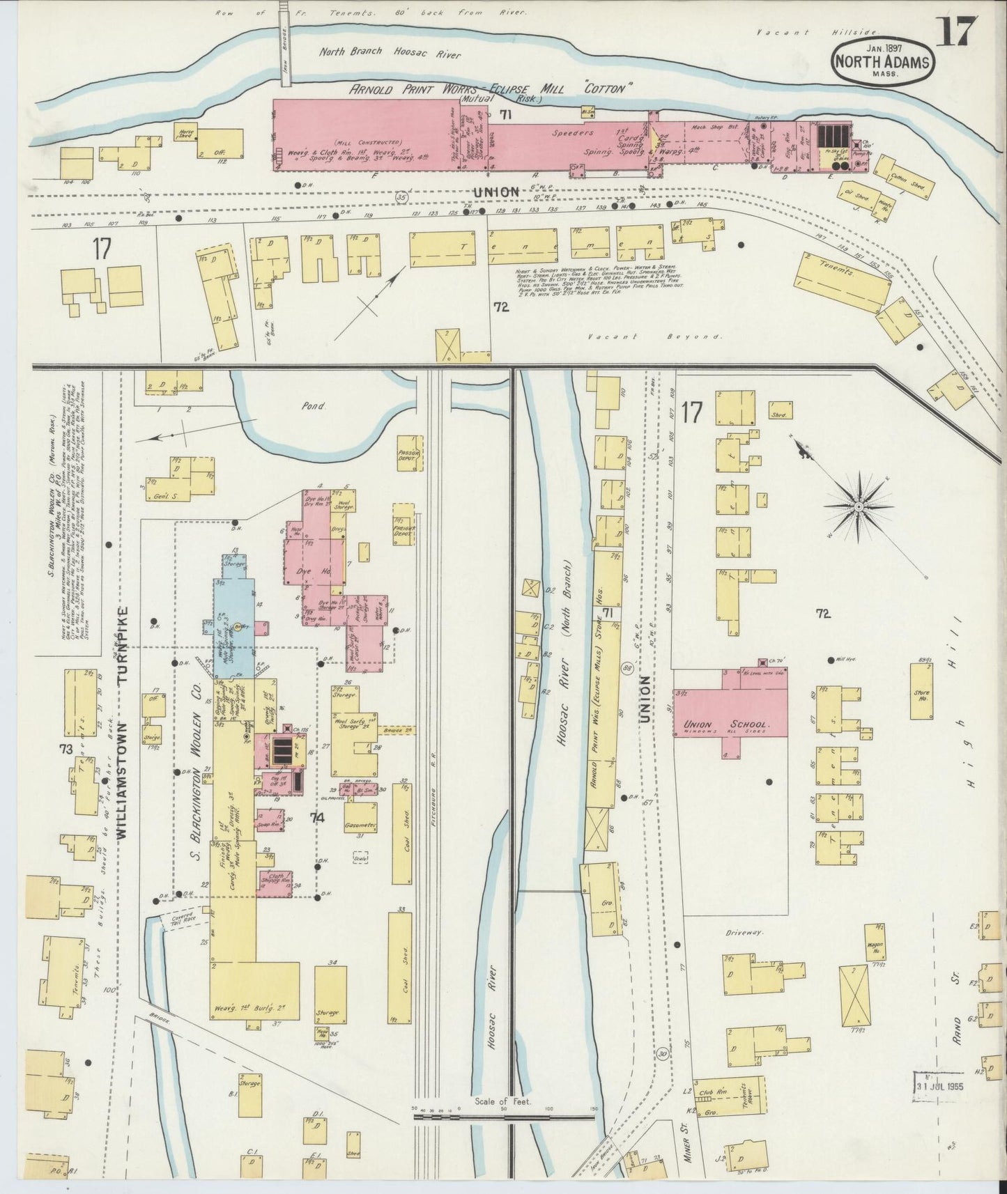Sanborn Fire Insurance Map from North Adams, Berkshire County, Massachusetts (1897), Sheet #0017 - Historic Sanborn Fire Insurance Map Print, vintage old map wall art, antique decor, genealogy gift, Massachusetts Massachusetts map
