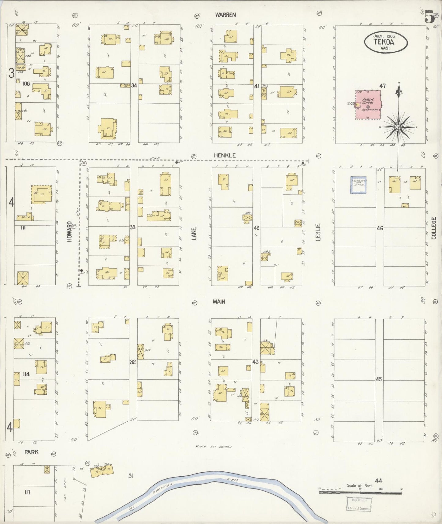 Sanborn Fire Insurance Map from Tekoa, Whitman County, Washington (1908), Sheet #0005 - Historic Sanborn Fire Insurance Map Print, vintage old map wall art, antique decor, genealogy gift, Washington Washington map