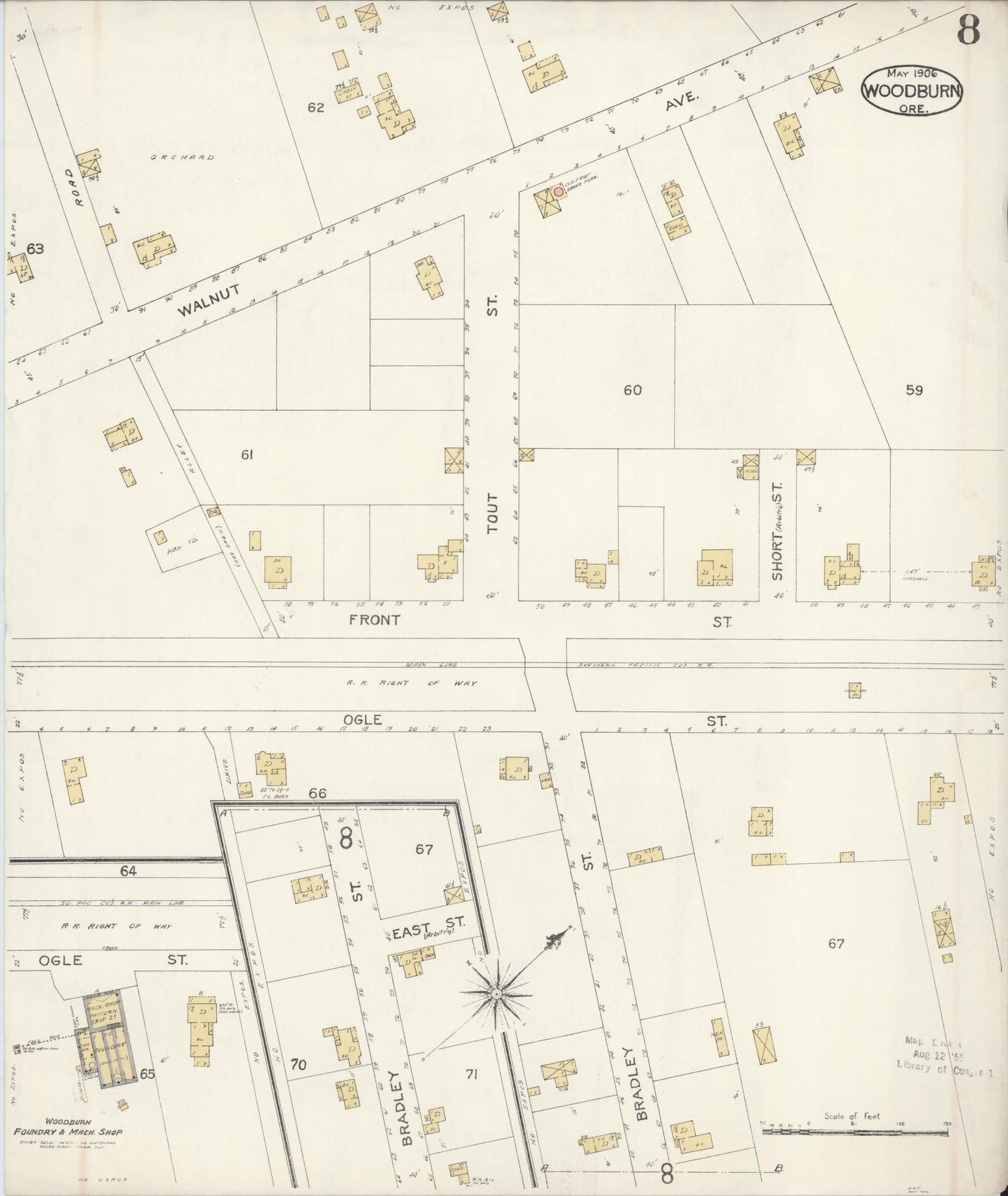 Sanborn Fire Insurance Map from Woodburn, Marion County, Oregon (1906), Sheet #0008 - Complete Map Set gallery image, historic Sanborn map, vintage wall art, Oregon Oregon