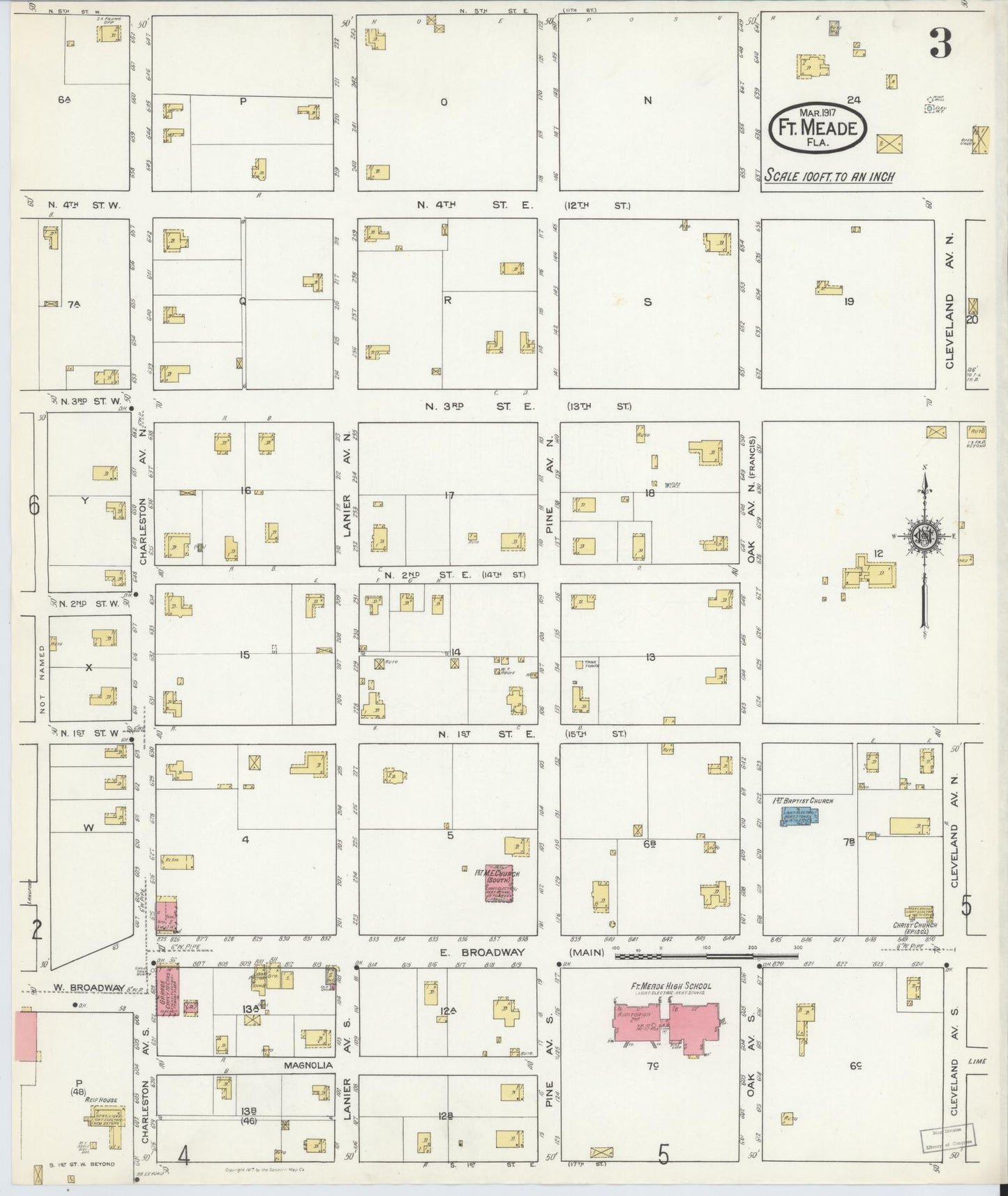 Sanborn Fire Insurance Map from Fort Meade, Polk County, Florida (1917), Sheet #0003 - Historic Sanborn Fire Insurance Map Print, vintage old map wall art, antique decor, genealogy gift, Florida Florida map