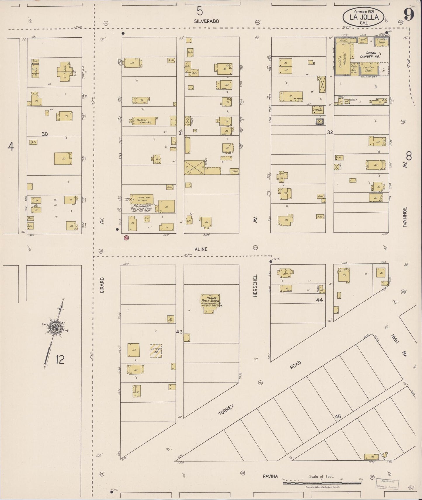 Sanborn Fire Insurance Map from La Jolla, San Diego County, California (1921), Sheet #0009 - Historic Sanborn Fire Insurance Map Print, vintage old map wall art, antique decor, genealogy gift, California California map
