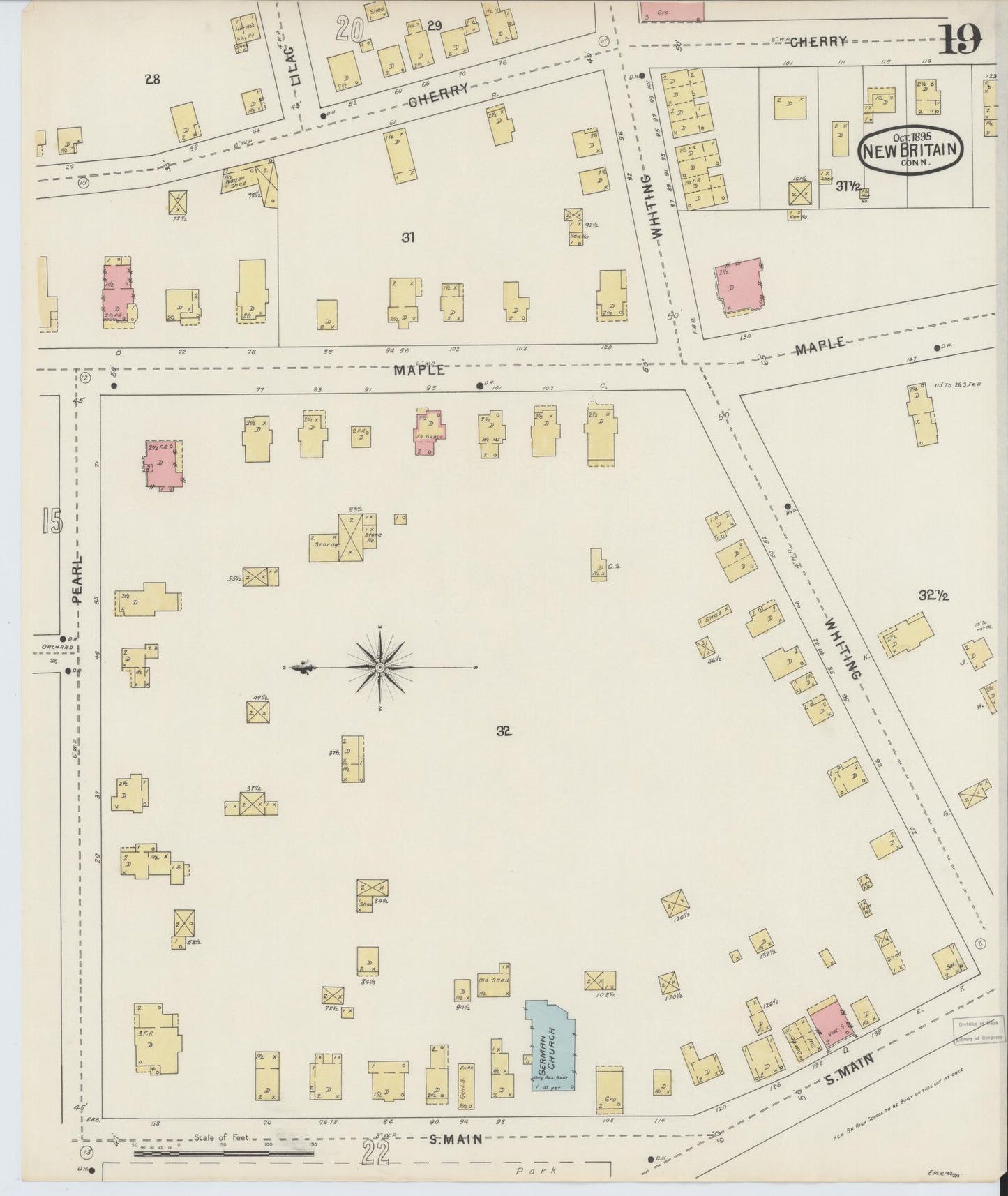Sanborn Fire Insurance Map from New Britain, Hartford County, Connecticut (1895), Sheet #0019 - Historic Sanborn Fire Insurance Map Print, vintage old map wall art, antique decor, genealogy gift, Connecticut Connecticut map
