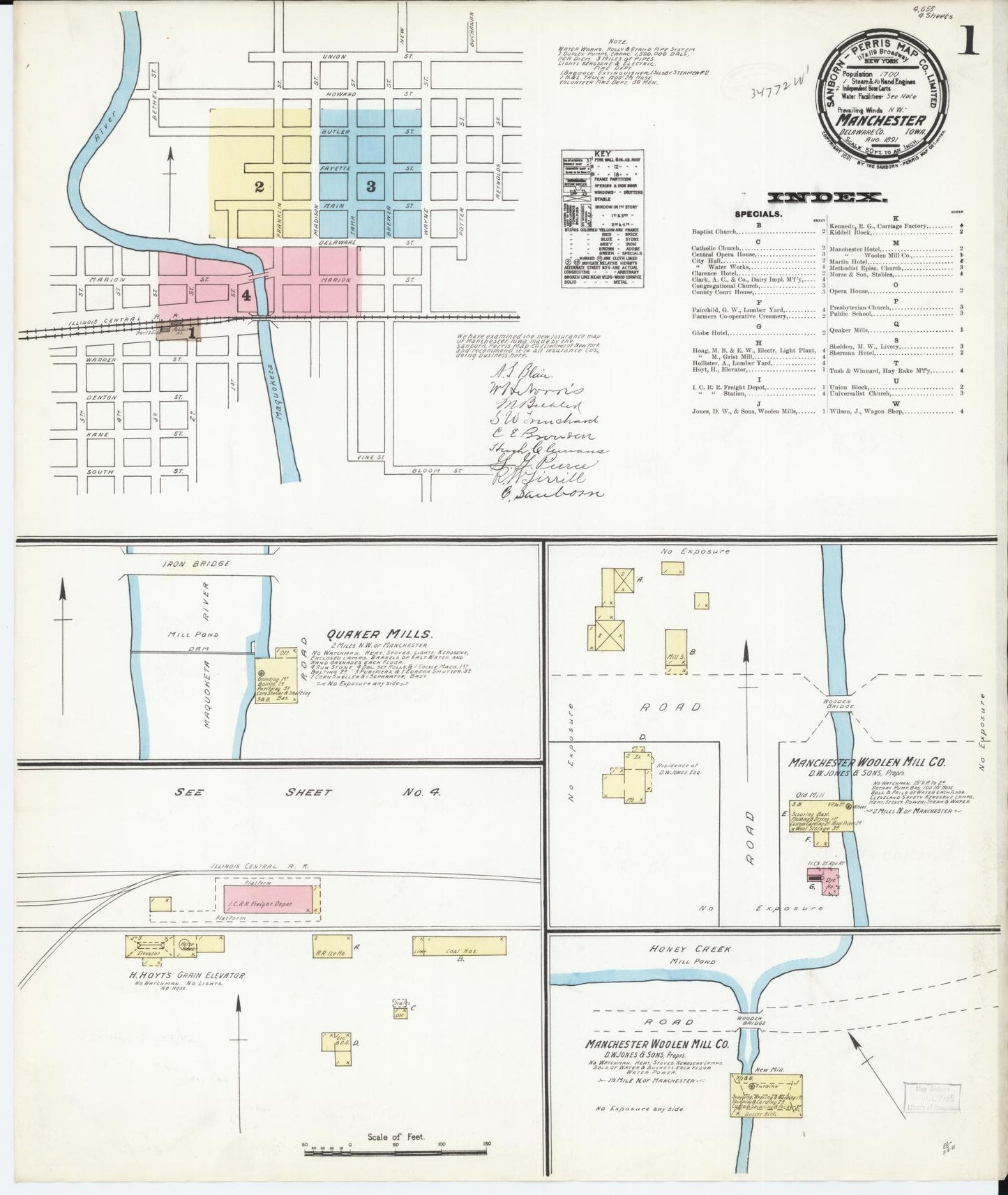 Sanborn Fire Insurance Map from Manchester, Delaware County, Iowa (1891), Sheet #0001 - Historic Sanborn Fire Insurance Map Print, vintage old map wall art, antique decor, genealogy gift, Manchester Delaware map