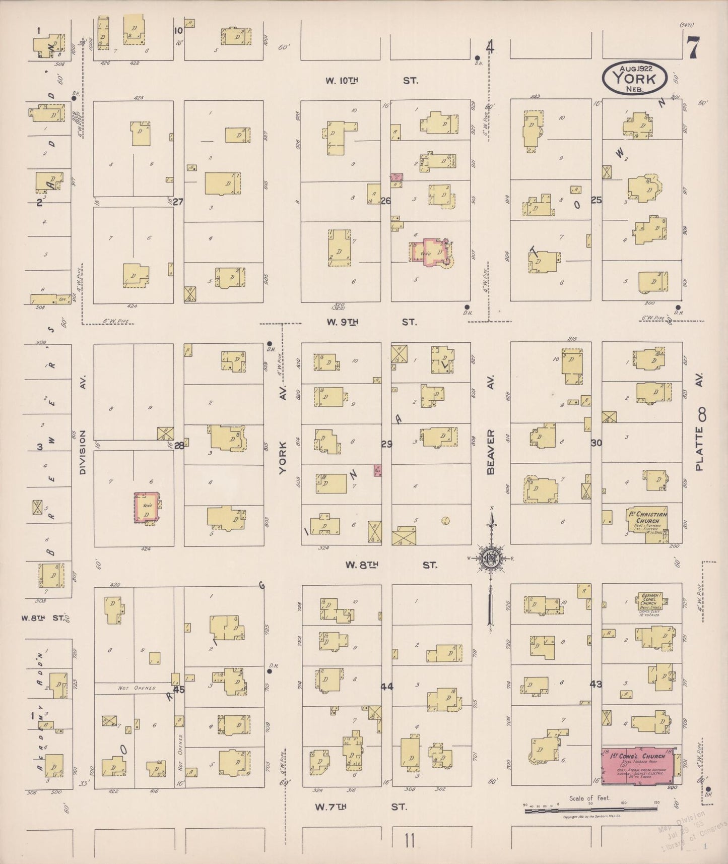 Sanborn Fire Insurance Map from York, York County, Nebraska (1922), Sheet #0007 - Historic Sanborn Fire Insurance Map Print, vintage old map wall art, antique decor, genealogy gift, Nebraska Nebraska map