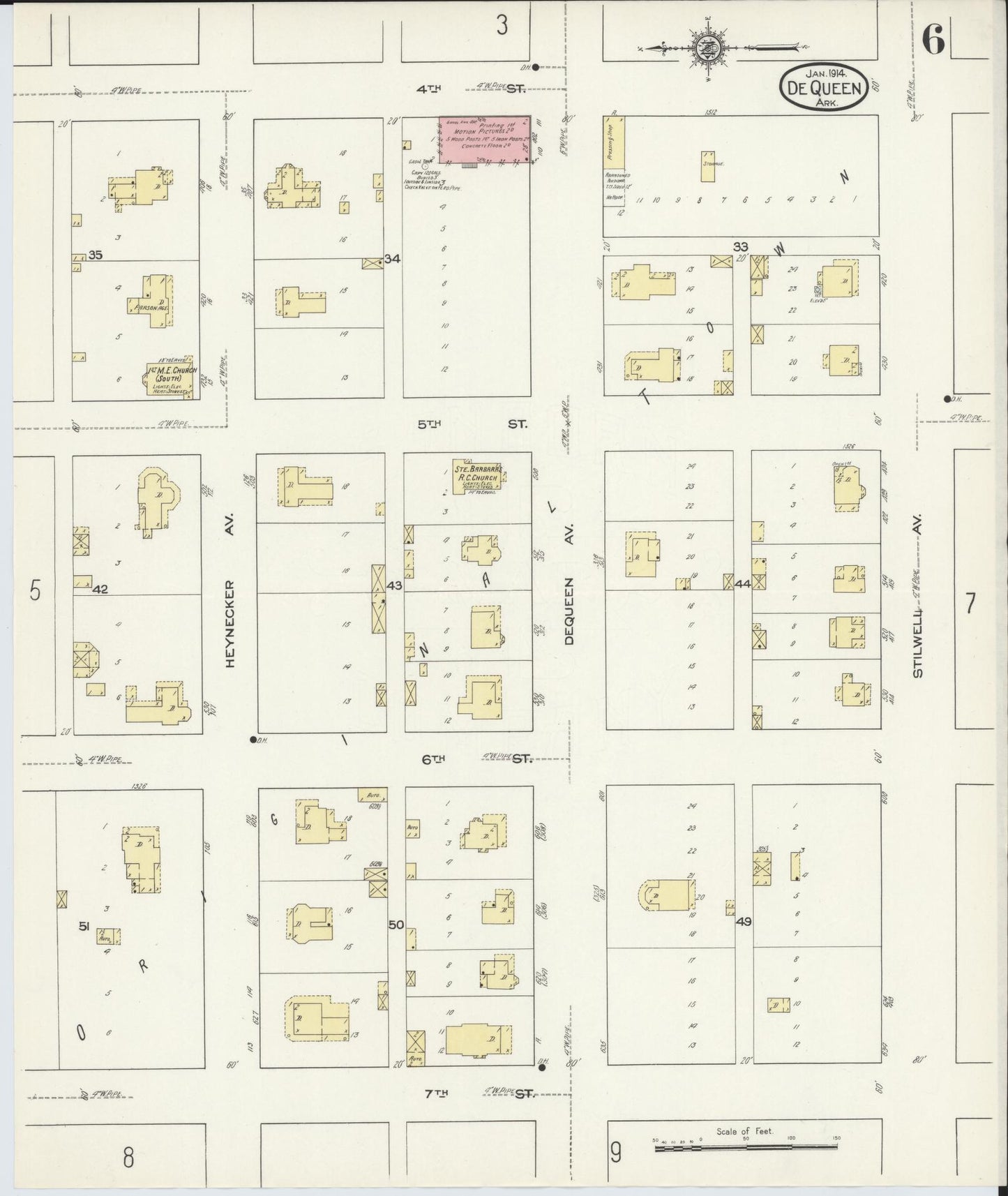 Sanborn Fire Insurance Map from De Queen, Sevier County, Arkansas (1914), Sheet #0006 - Historic Sanborn Fire Insurance Map Print, vintage old map wall art, antique decor, genealogy gift, Arkansas Arkansas map