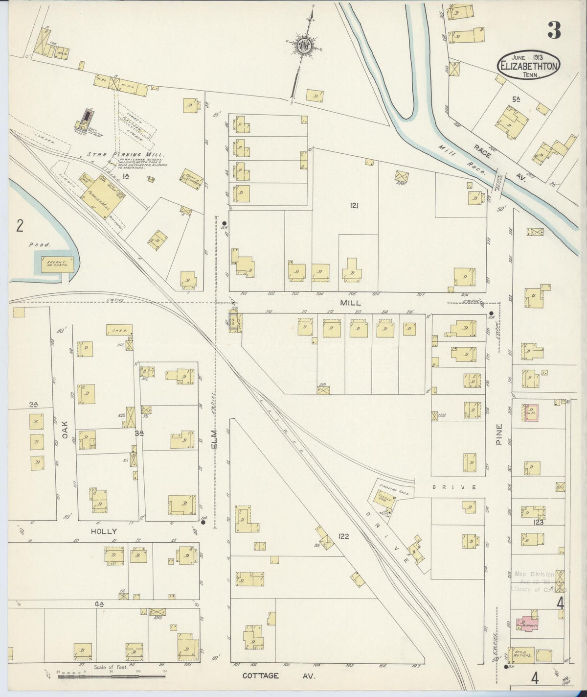 Sanborn Fire Insurance Map from Elizabethton, Carter County, Tennessee (1913), Sheet #0003 - Historic Sanborn Fire Insurance Map Print, vintage old map wall art, antique decor, genealogy gift, Tennessee Tennessee map