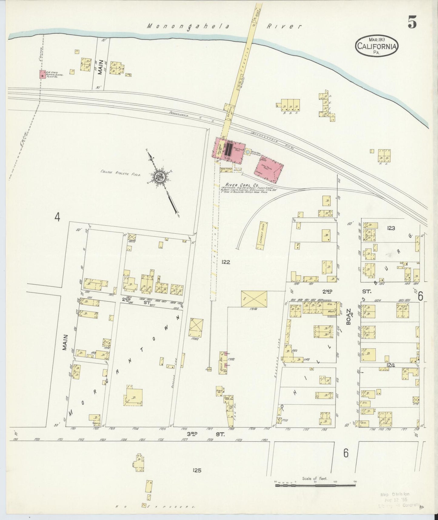 Sanborn Fire Insurance Map from California, Washington County, Pennsylvania (1913), Sheet #0005 - Historic Sanborn Fire Insurance Map Print, vintage old map wall art, antique decor, genealogy gift, Pennsylvania Pennsylvania map