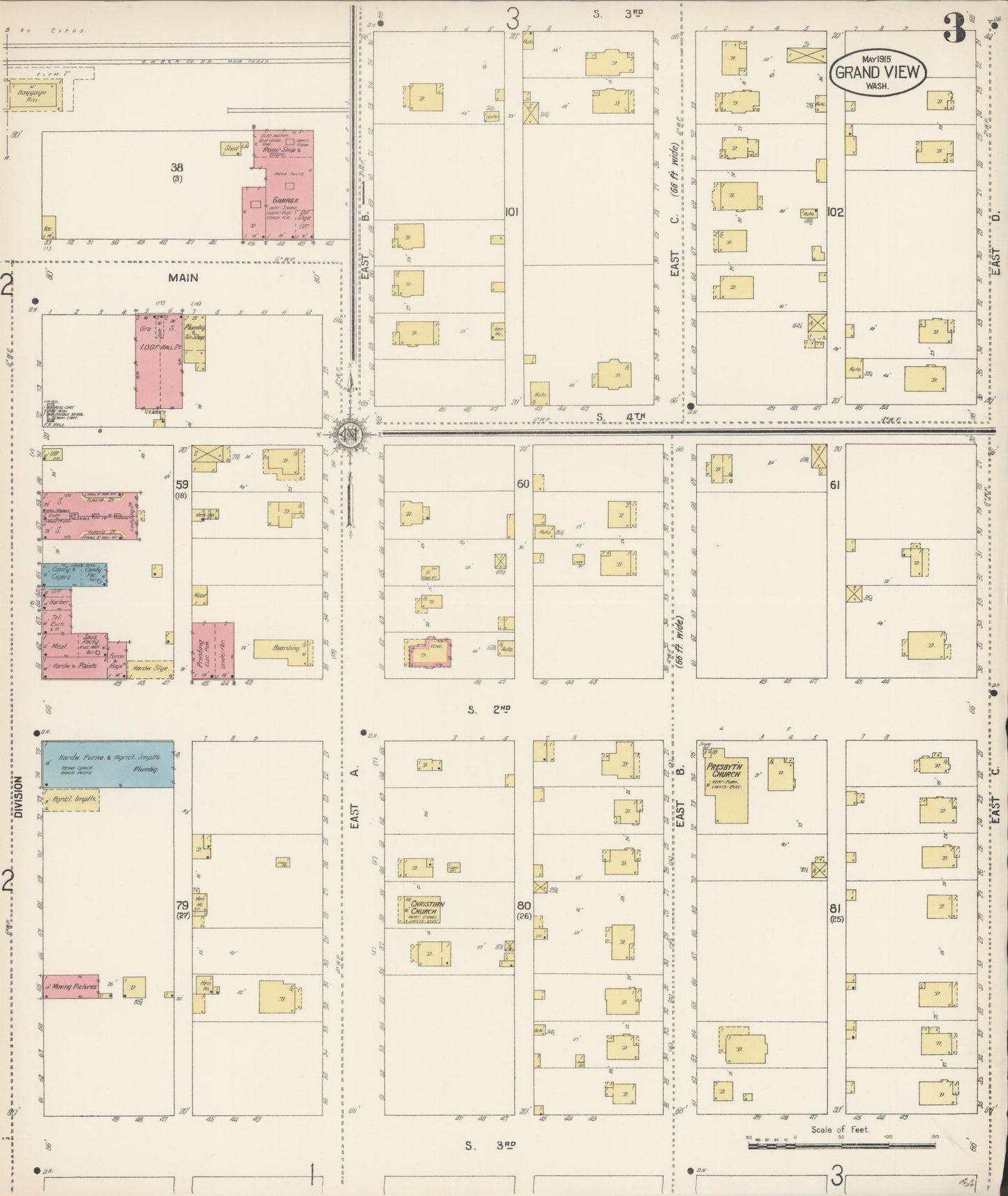 Sanborn Fire Insurance Map from Grandview, Yakima County, Washington (1915), Sheet #0003 - Complete Map Set gallery image, historic Sanborn map, vintage wall art, Washington Washington
