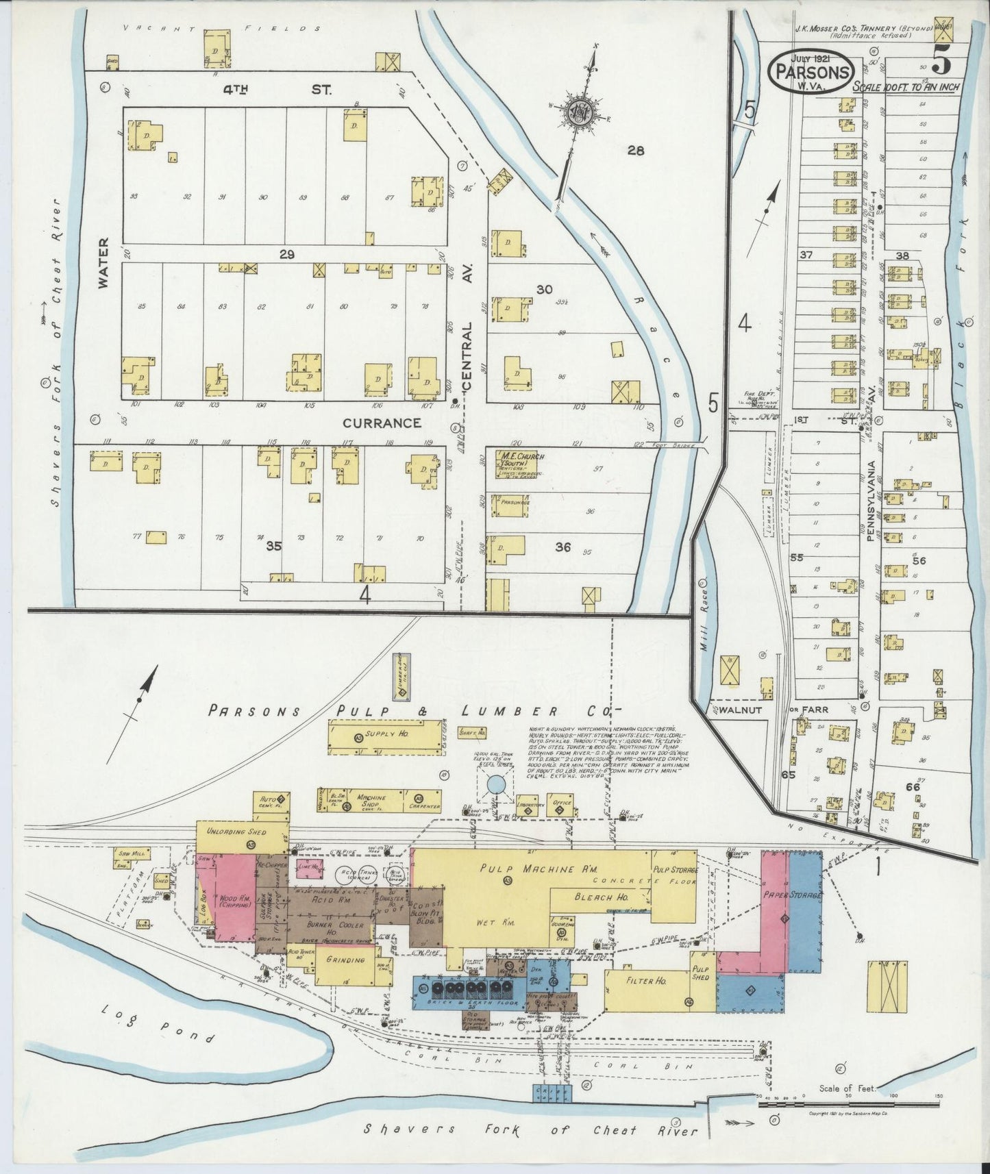 Sanborn Fire Insurance Map from Parsons, Tucker County, West Virginia (1921), Sheet #0005 - Complete Map Set gallery image, historic Sanborn map, vintage wall art, West Virginia West Virginia