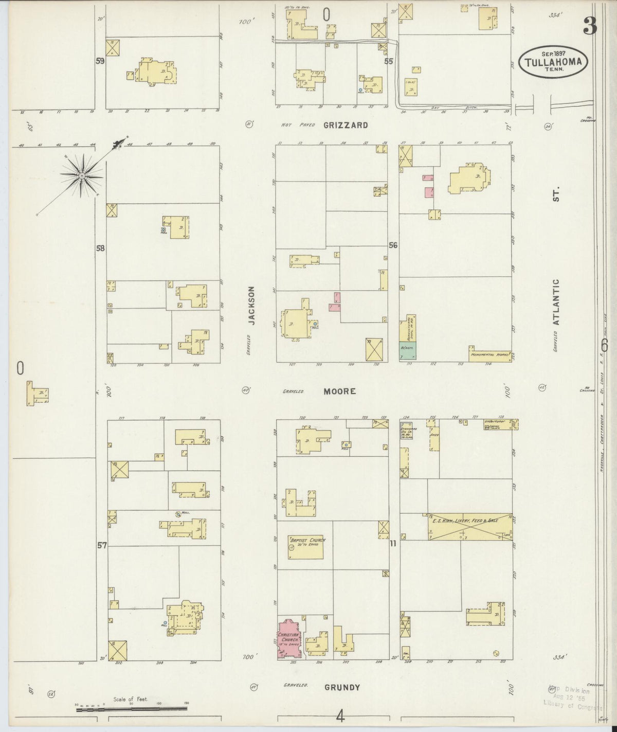 Sanborn Fire Insurance Map from Tullahoma, Coffee County, Tennessee (1897), Sheet #0003 - Historic Sanborn Fire Insurance Map Print, vintage old map wall art, antique decor, genealogy gift, Tennessee Tennessee map