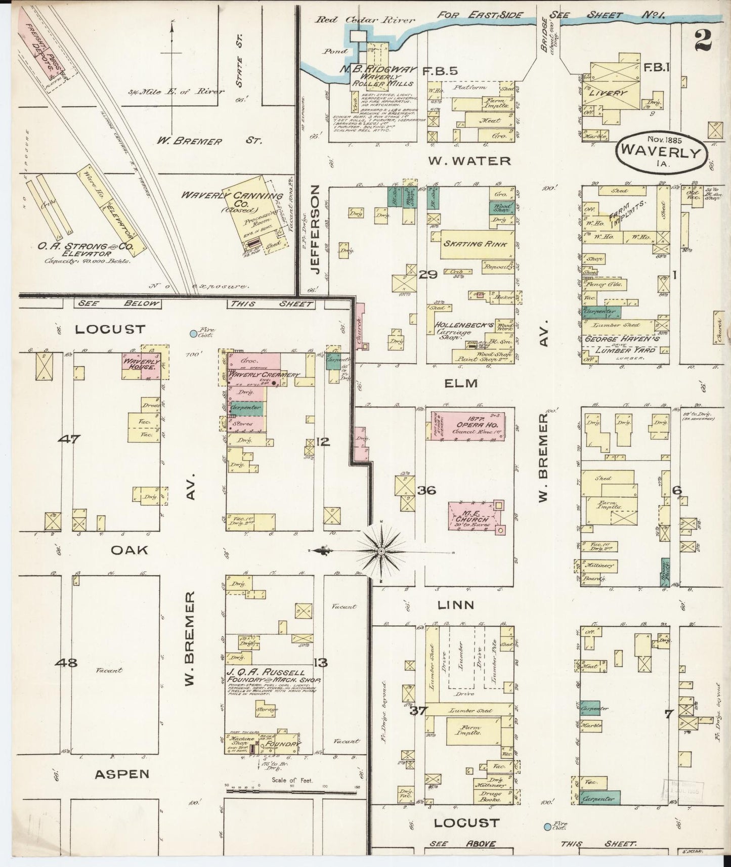 Sanborn Fire Insurance Map from Waverly, Bremer County, Iowa (1885), Sheet #0002 - Historic Sanborn Fire Insurance Map Print