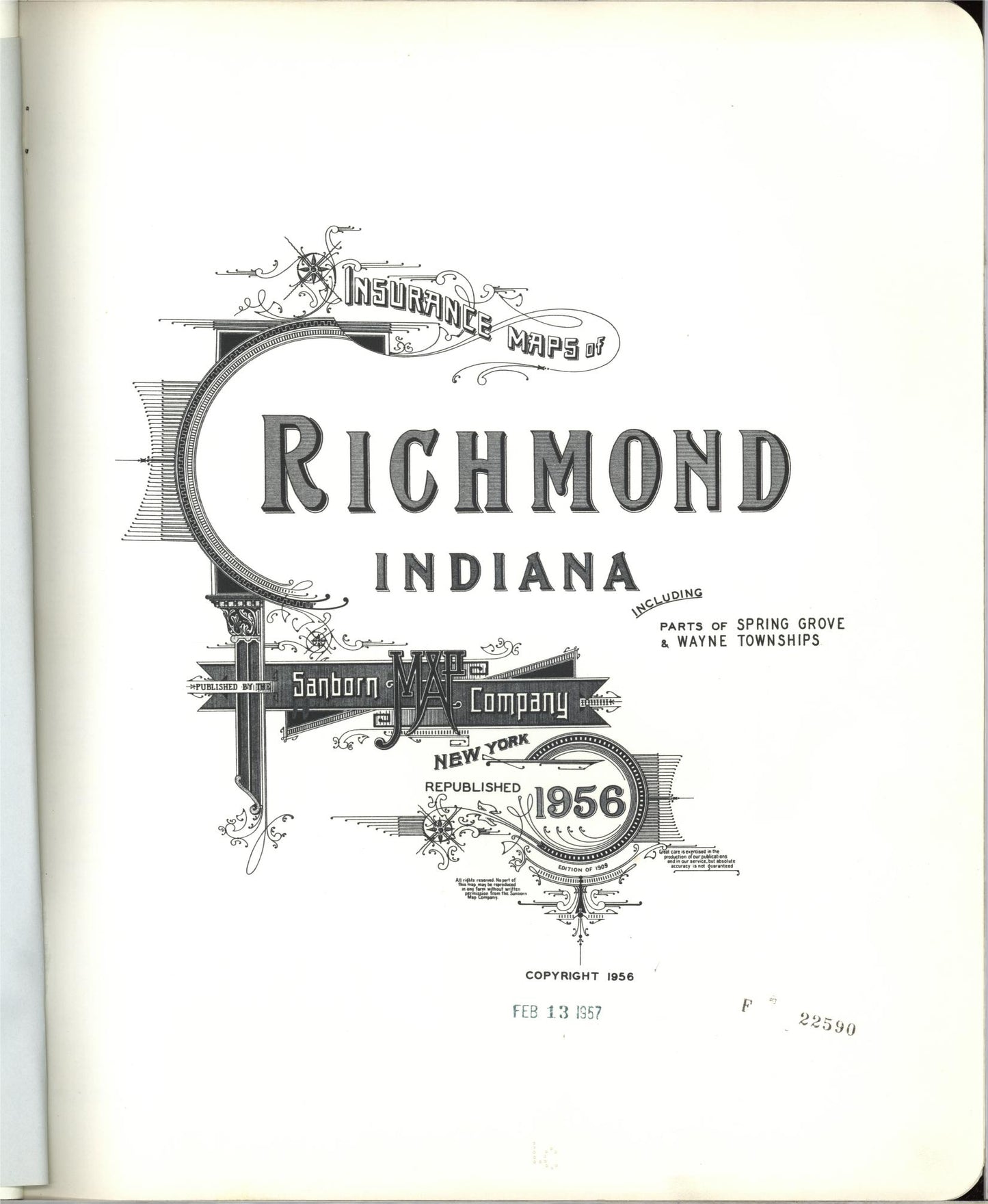 Sanborn Fire Insurance Map from Richmond, Wayne County, Indiana (1956), Sheet #0001 - Historic Sanborn Fire Insurance Map Print, vintage old map wall art, antique decor, genealogy gift, Indiana Indiana map