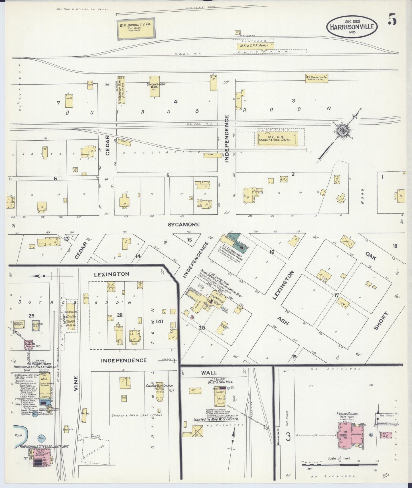 Sanborn Fire Insurance Map from Harrisonville, Cass County, Missouri (1909), Sheet #0005 - Historic Sanborn Fire Insurance Map Print, vintage old map wall art, antique decor, genealogy gift, Missouri Missouri map