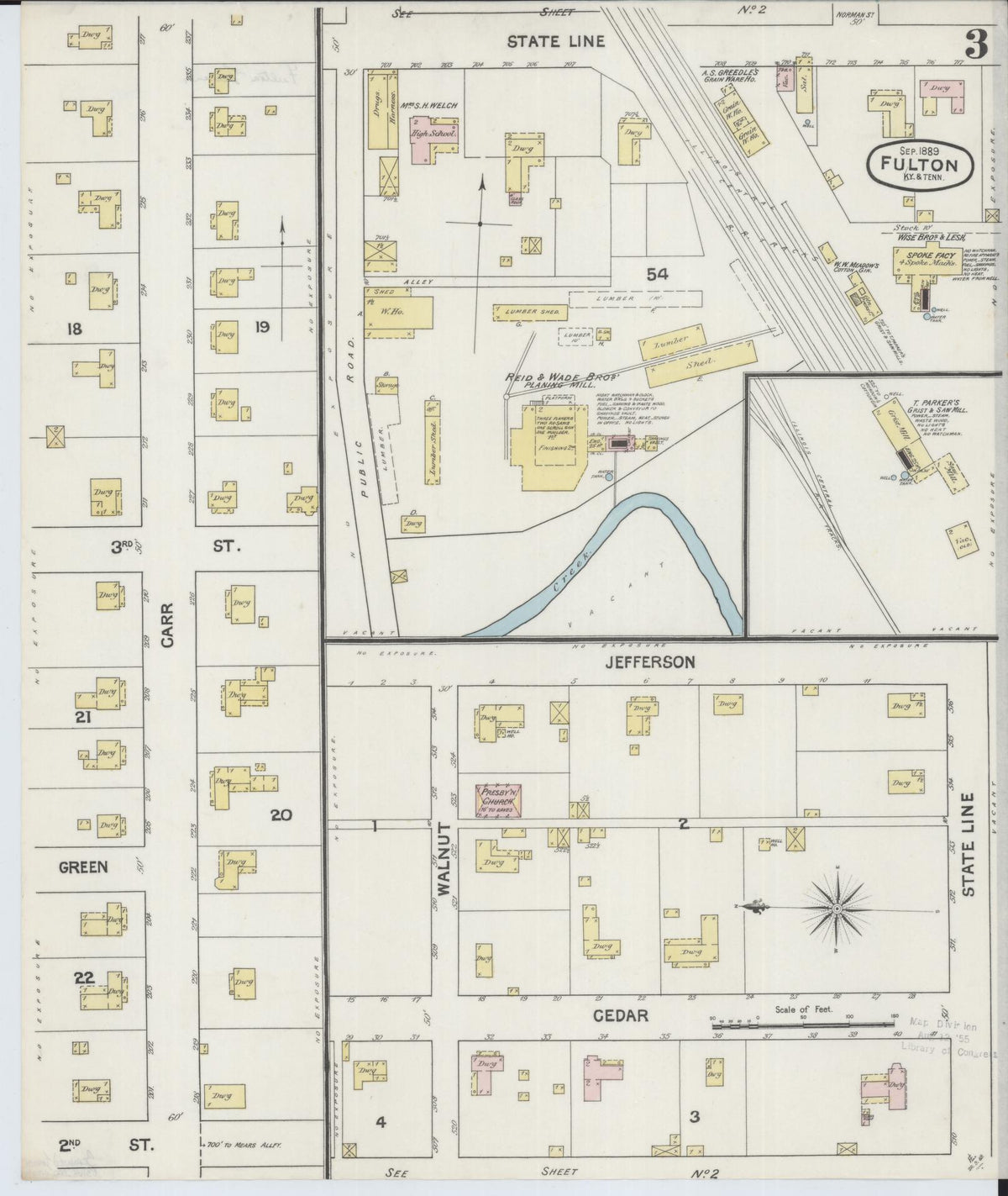 Sanborn Fire Insurance Map from Fulton, Fulton County, Kentucky (1889), Sheet #0003 - Historic Sanborn Fire Insurance Map Print, vintage old map wall art, antique decor, genealogy gift, Tennessee Tennessee map