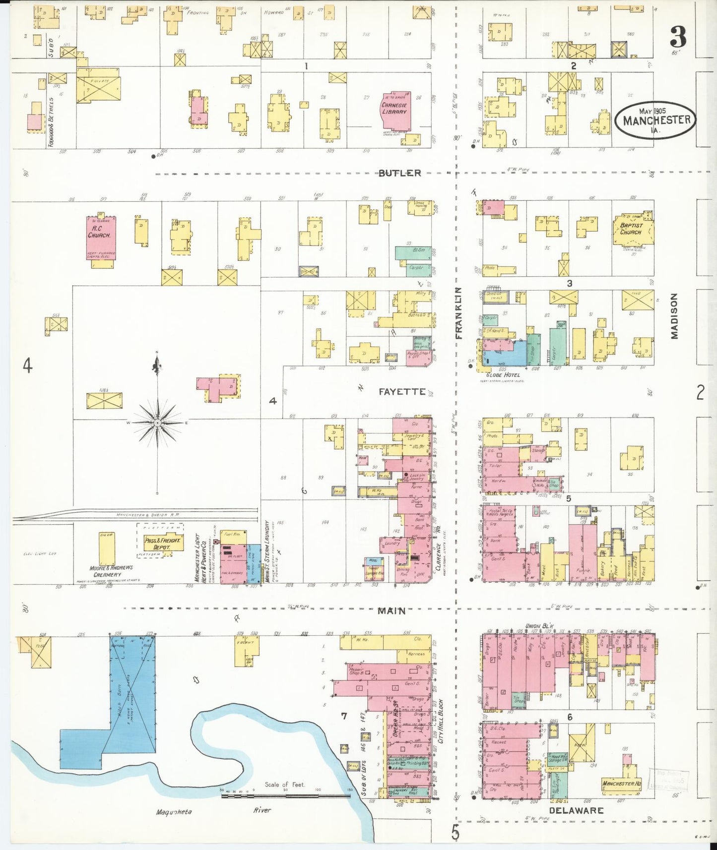 Sanborn Fire Insurance Map from Manchester, Delaware County, Iowa (1905), Sheet #0003 - Historic Sanborn Fire Insurance Map Print, vintage old map wall art, antique decor, genealogy gift, Manchester Delaware map
