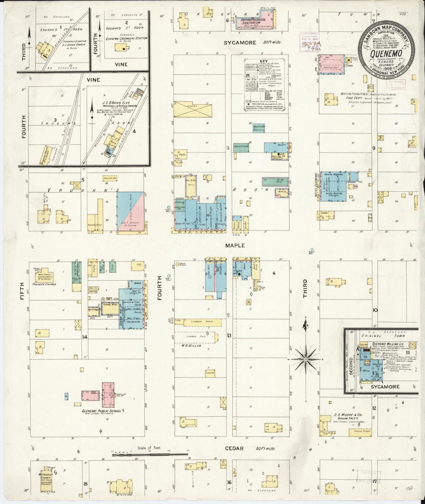 Sanborn Fire Insurance Map from Quenemo, Osage County, Kansas (1908), Sheet #0001 - Historic Sanborn Fire Insurance Map Print, vintage old map wall art, antique decor, genealogy gift, Kansas Kansas map