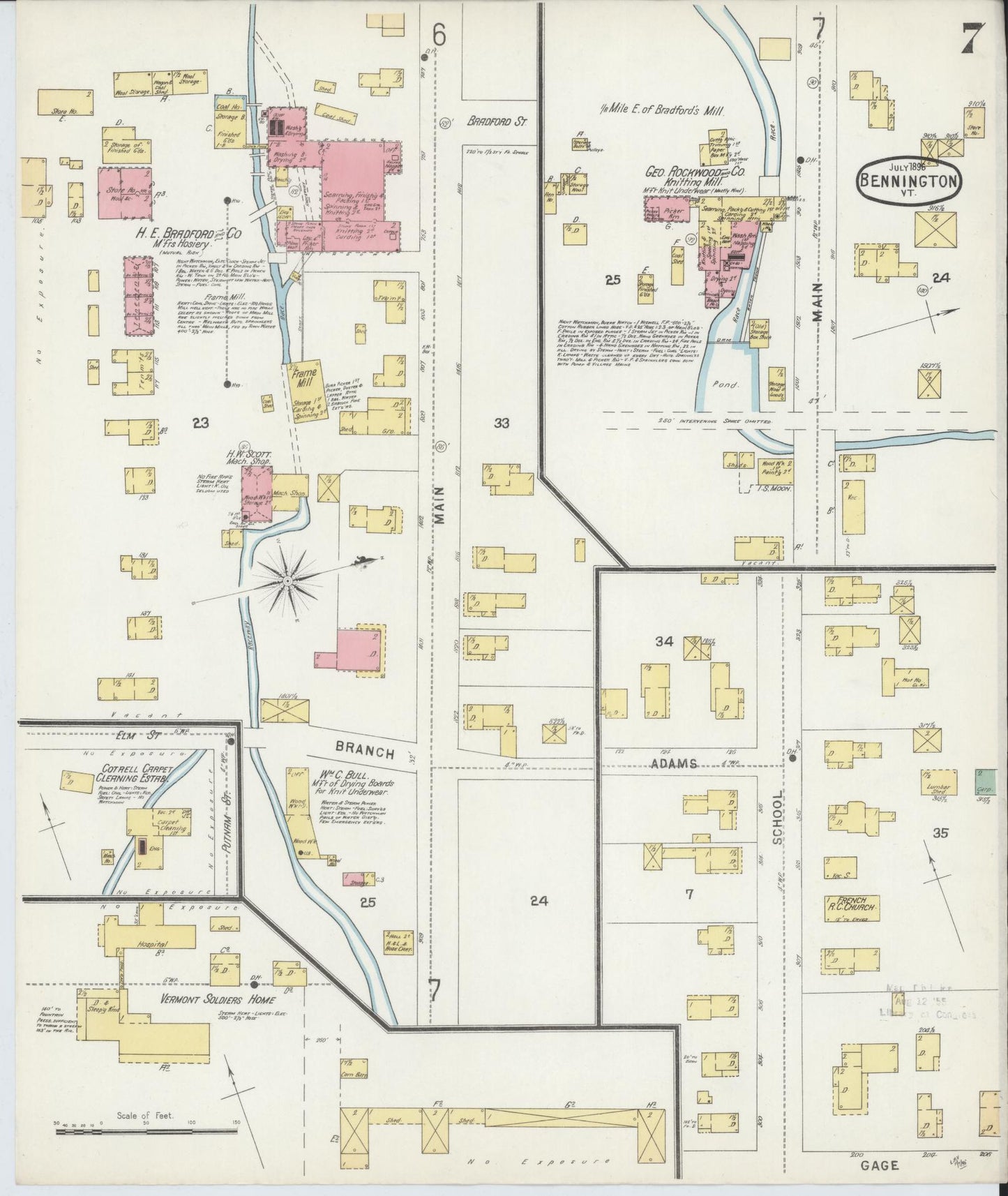 Sanborn Fire Insurance Map from Bennington, Bennington County, Vermont (1896), Sheet #0007 - Complete Map Set gallery image, historic Sanborn map, vintage wall art, Vermont Vermont