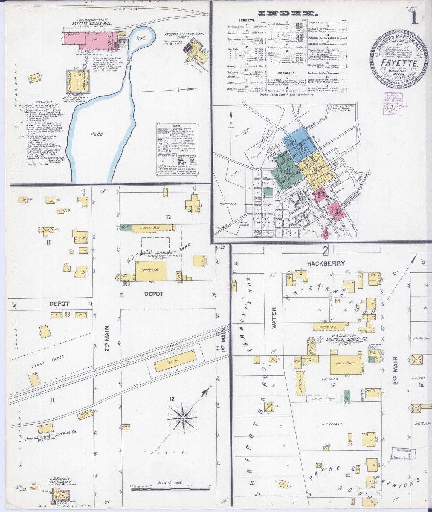 Sanborn Fire Insurance Map from Fayette, Howard County, Missouri (1902), Sheet #0001 - Historic Sanborn Fire Insurance Map Print, vintage old map wall art, antique decor, genealogy gift, Missouri Missouri map