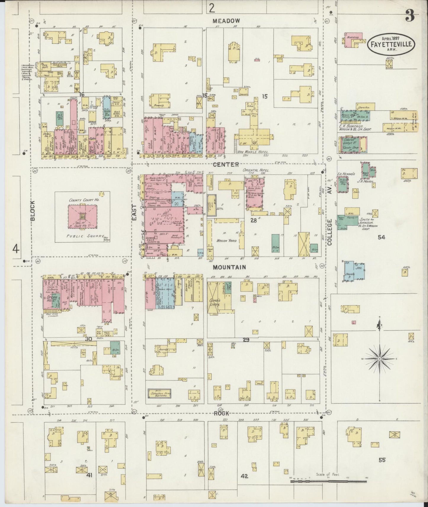 Sanborn Fire Insurance Map from Fayetteville, Washington County, Arkansas (1897), Sheet #0003 - Historic Sanborn Fire Insurance Map Print, vintage old map wall art, antique decor, genealogy gift, Arkansas Arkansas map