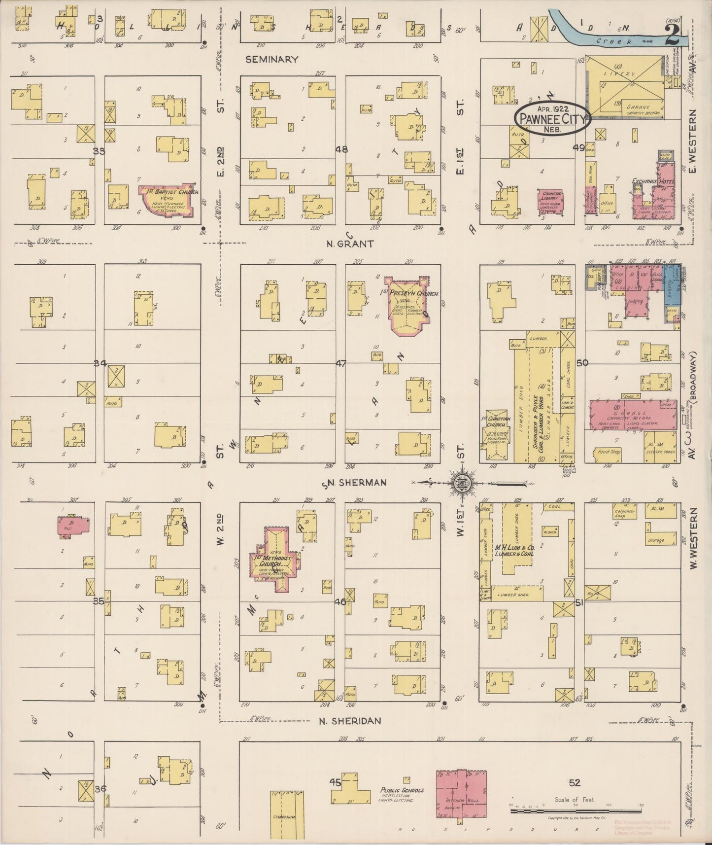 Sanborn Fire Insurance Map from Pawnee City, Pawnee County, Nebraska (1922), Sheet #0002 - Historic Sanborn Fire Insurance Map Print, vintage old map wall art, antique decor, genealogy gift, Nebraska Nebraska map