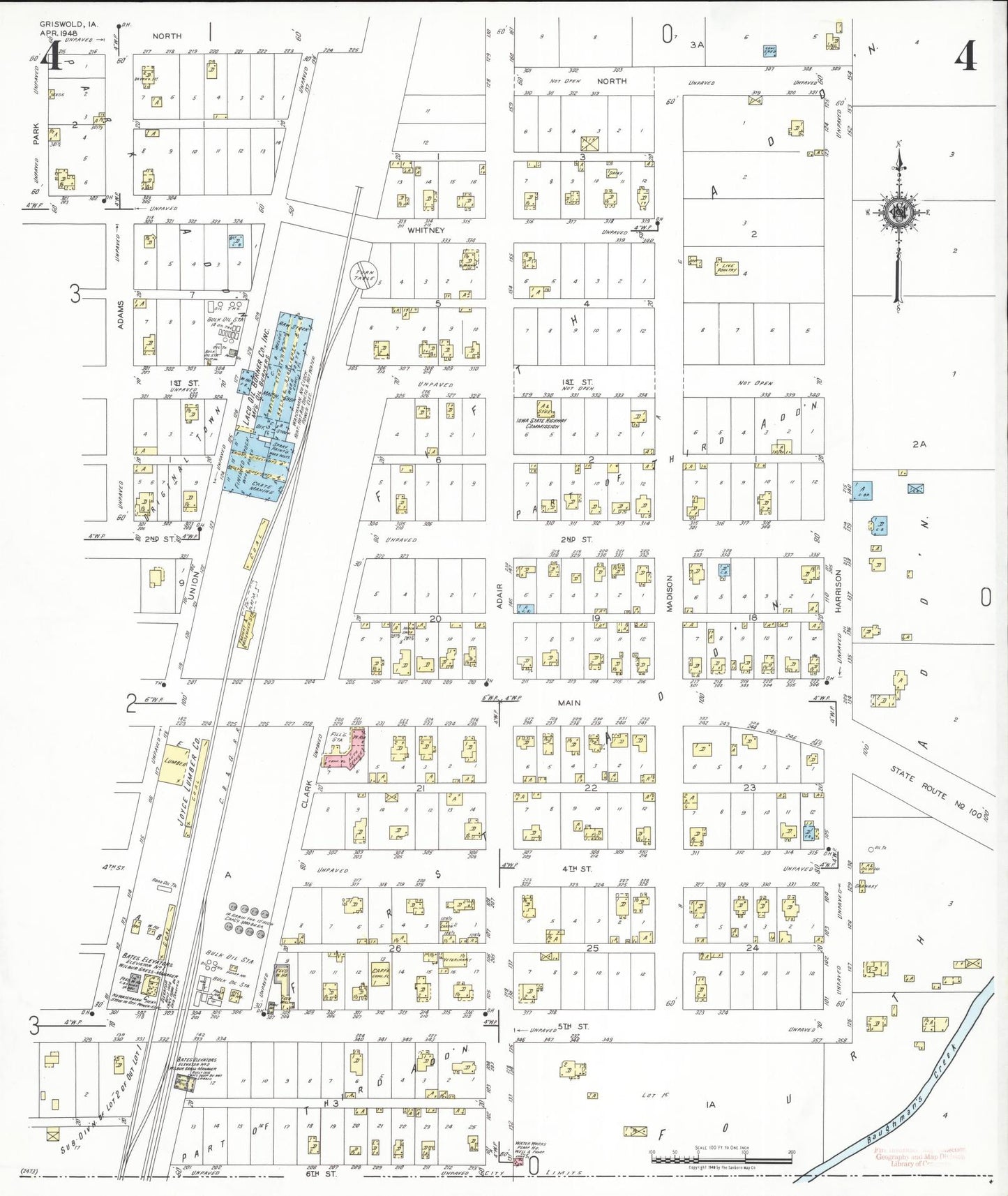 Sanborn Fire Insurance Map from Griswold, Cass County, Iowa (1948), Sheet #0004 - Historic Sanborn Fire Insurance Map Print, vintage old map wall art