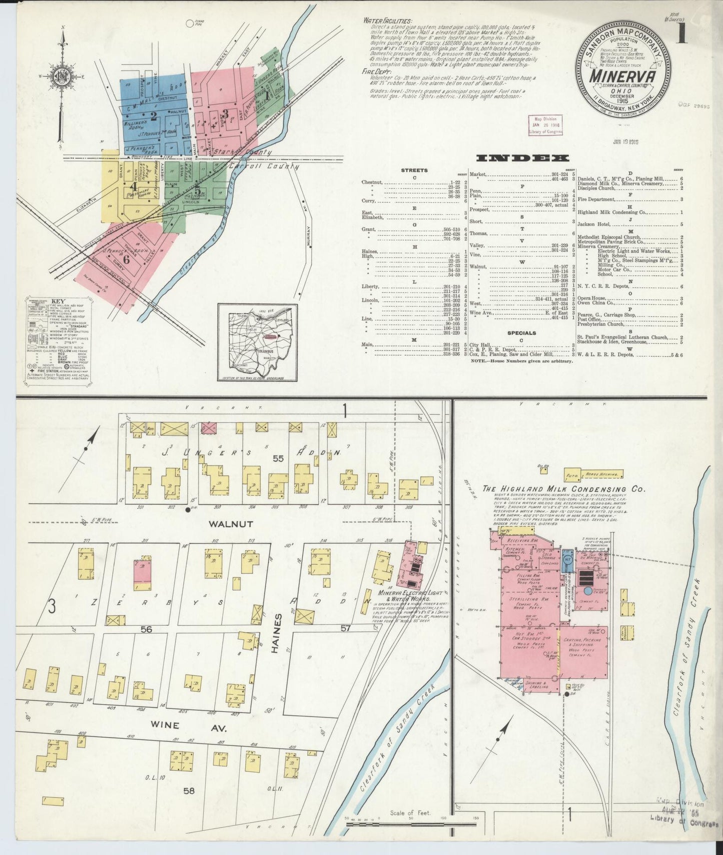 Sanborn Fire Insurance Map from Minerva, Stark And Carroll Counties, Ohio (1915), Sheet #0001 - Historic Sanborn Fire Insurance Map Print, vintage old map wall art, antique decor, genealogy gift, Ohio Ohio map