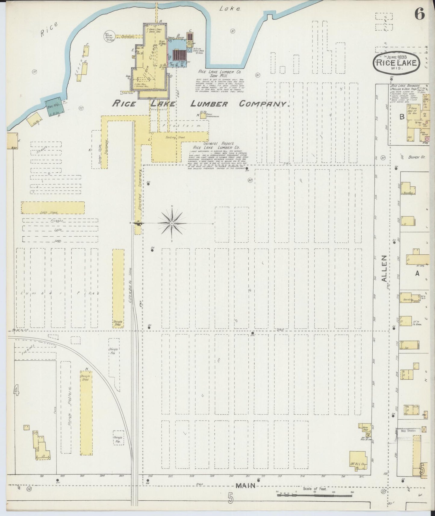 Sanborn Fire Insurance Map from Rice Lake, Barron County, Wisconsin (1893), Sheet #0006 - Historic Sanborn Fire Insurance Map Print, vintage old map wall art, antique decor, genealogy gift, Wisconsin Wisconsin map