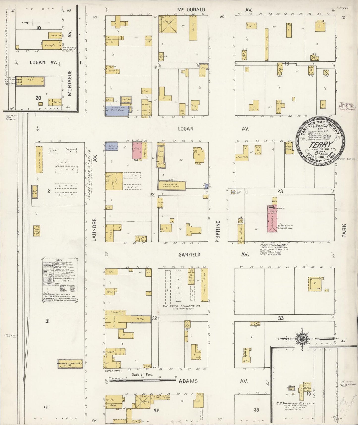 Sanborn Fire Insurance Map from Terry, Prairie County, Montana (1910), Sheet #0001 - Historic Sanborn Fire Insurance Map Print, vintage old map wall art, antique decor, genealogy gift, Montana Montana map
