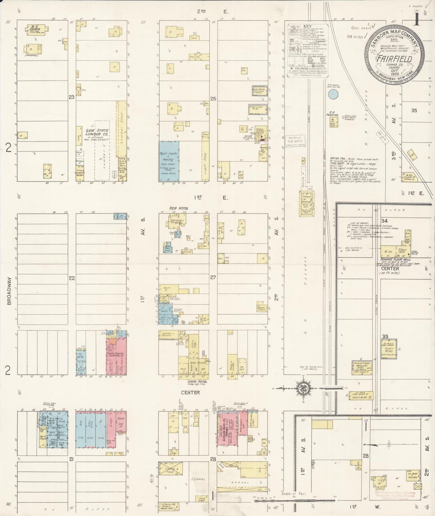 Sanborn Fire Insurance Map from Fairfield, Camas County, Idaho (1920), Sheet #0001 - Historic Sanborn Fire Insurance Map Print, vintage old map wall art, antique decor, genealogy gift, Idaho Idaho map