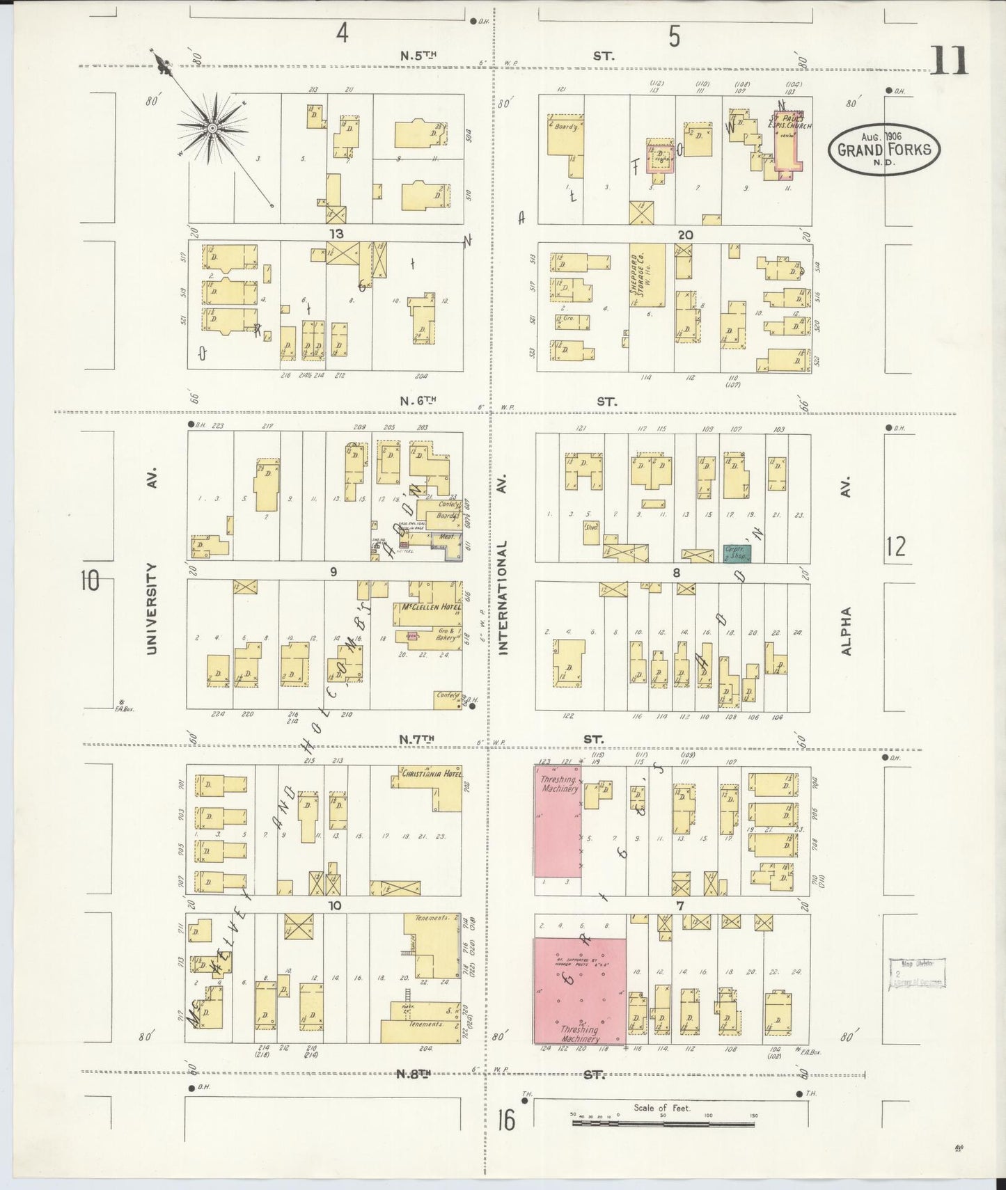 Sanborn Fire Insurance Map from Grand Forks, Grand Forks County, North Dakota (1906), Sheet #0011 - Historic Sanborn Fire Insurance Map Print, vintage old map wall art, antique decor, genealogy gift, North Dakota North Dakota map