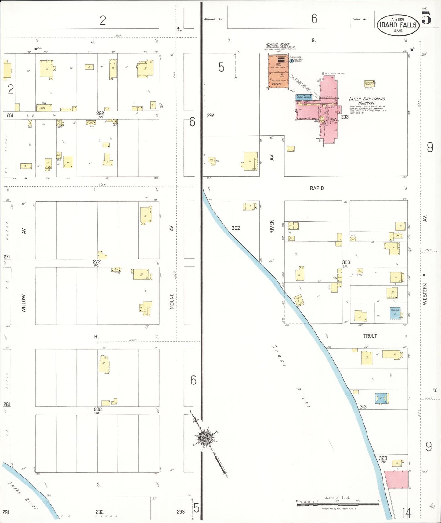 Sanborn Fire Insurance Map from Idaho Falls, Bonneville County, Idaho (1921), Sheet #0005 - Historic Sanborn Fire Insurance Map Print, vintage old map wall art, antique decor, genealogy gift, Idaho Idaho map