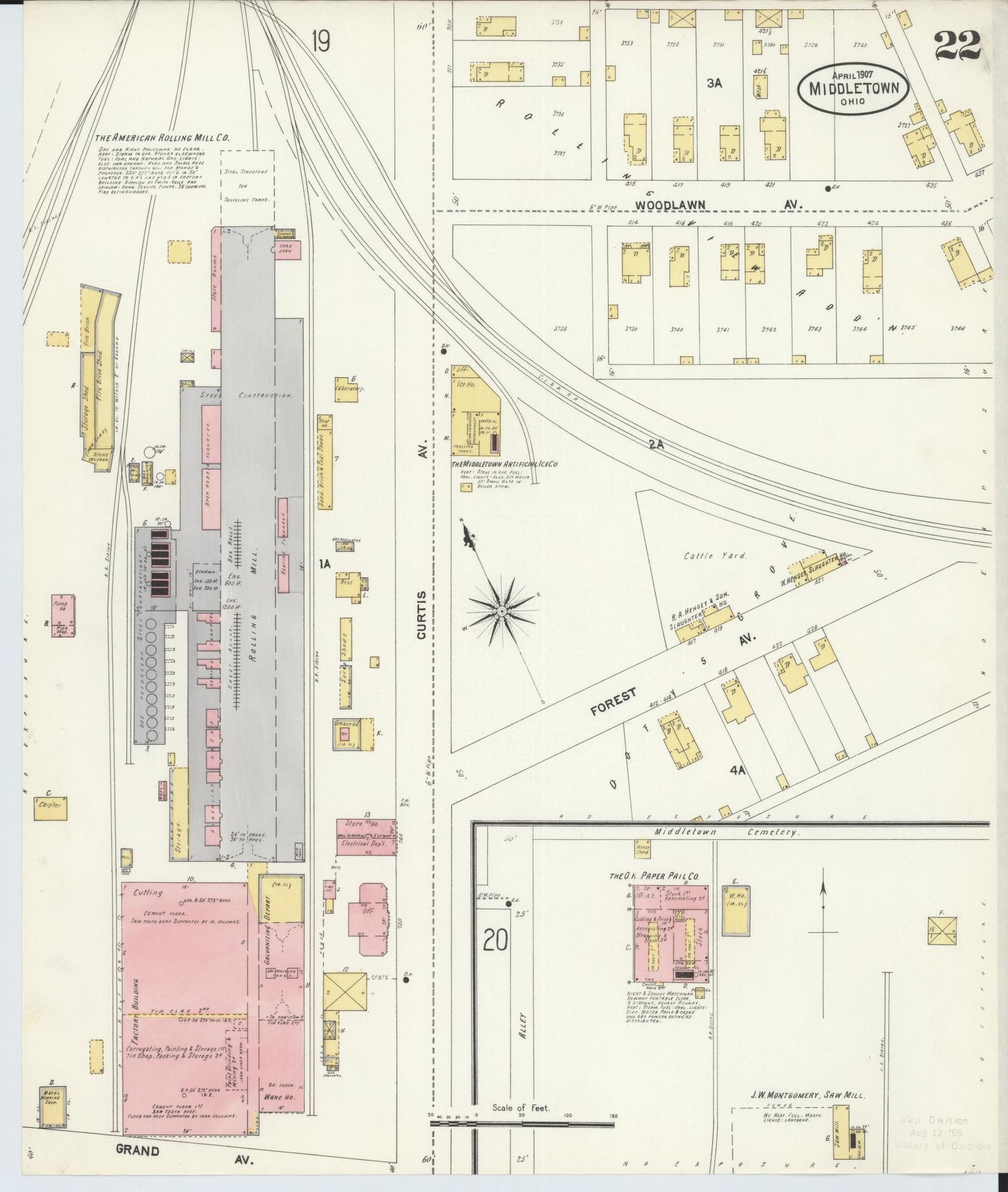 Sanborn Fire Insurance Map from Middletown, Butler County, Ohio (1907), Sheet #0022 - Historic Sanborn Fire Insurance Map Print, vintage old map wall art, antique decor, genealogy gift, Ohio Ohio map