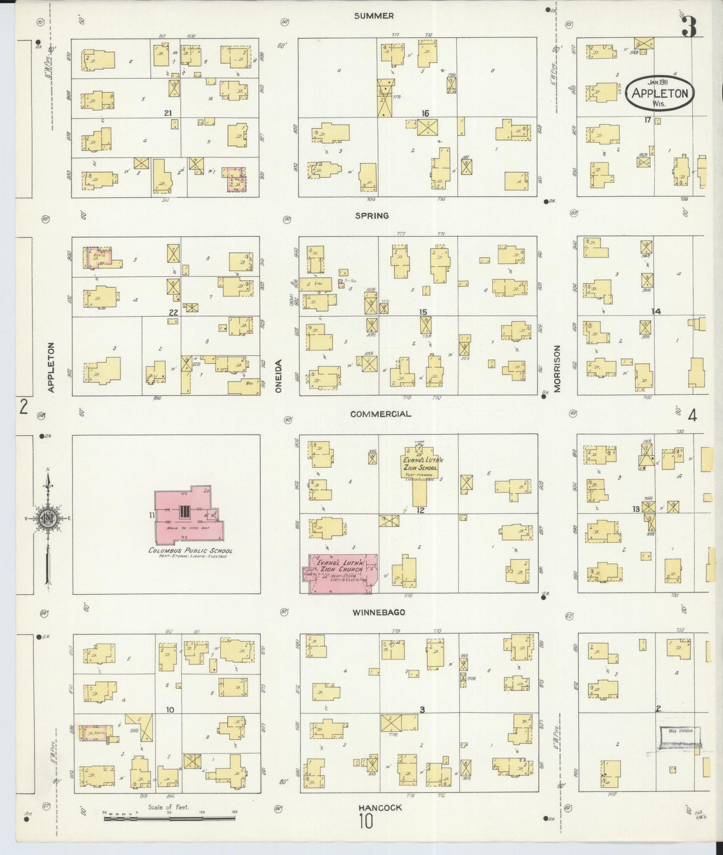 Sanborn Fire Insurance Map from Appleton, Outagamie County, Wisconsin (1911), Sheet #0003 - Historic Sanborn Fire Insurance Map Print, vintage old map wall art, antique decor, genealogy gift, Wisconsin Wisconsin map