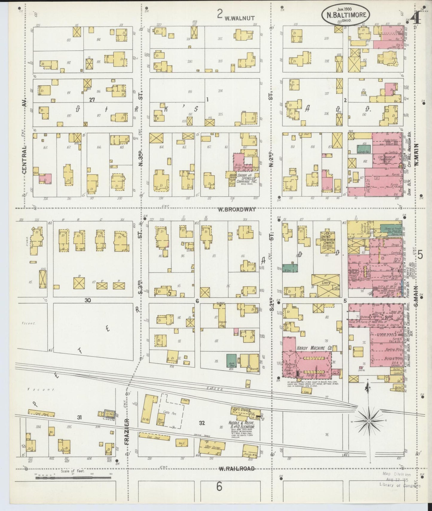 Sanborn Fire Insurance Map from North Baltimore, Wood County, Ohio (1900), Sheet #0004 - Historic Sanborn Fire Insurance Map Print, vintage old map wall art, antique decor, genealogy gift, Ohio Ohio map