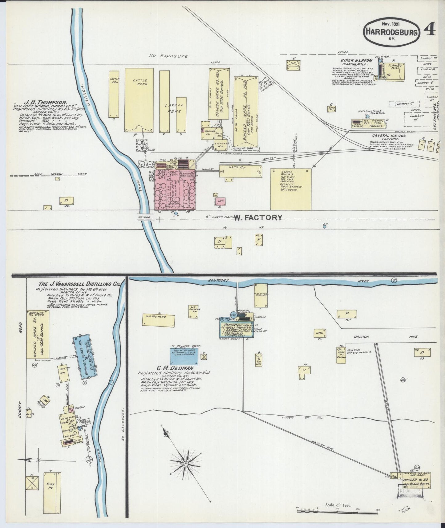 Sanborn Fire Insurance Map from Harrodsburg, Mercer County, Kentucky (1891), Sheet #0004 - Historic Sanborn Fire Insurance Map Print, vintage old map wall art, antique decor, genealogy gift, Kentucky Kentucky map