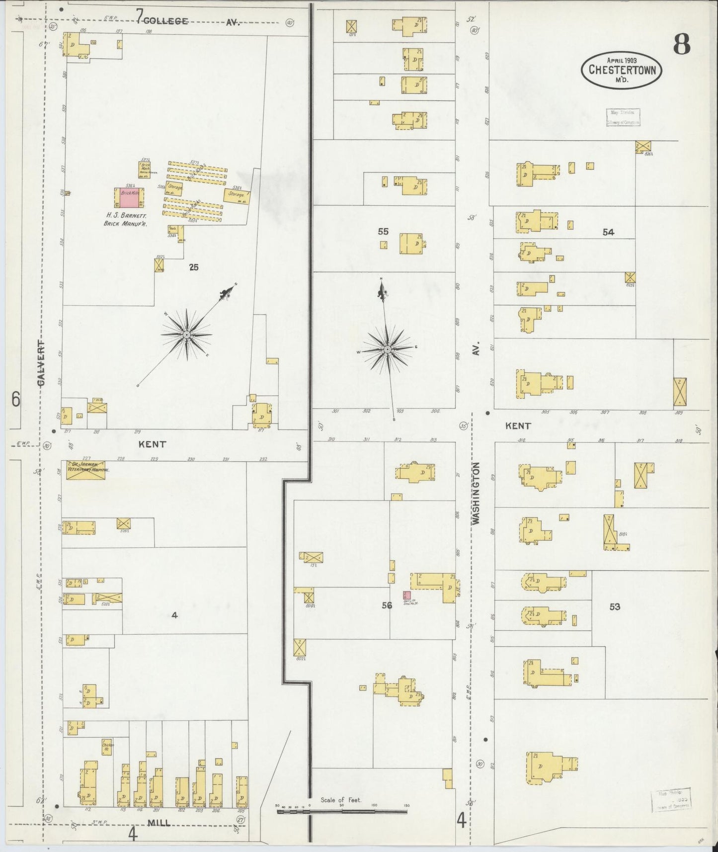 Sanborn Fire Insurance Map from Chestertown, Kent County, Maryland (1903), Sheet #0008 - Complete Map Set gallery image, historic Sanborn map, vintage wall art, Maryland Maryland