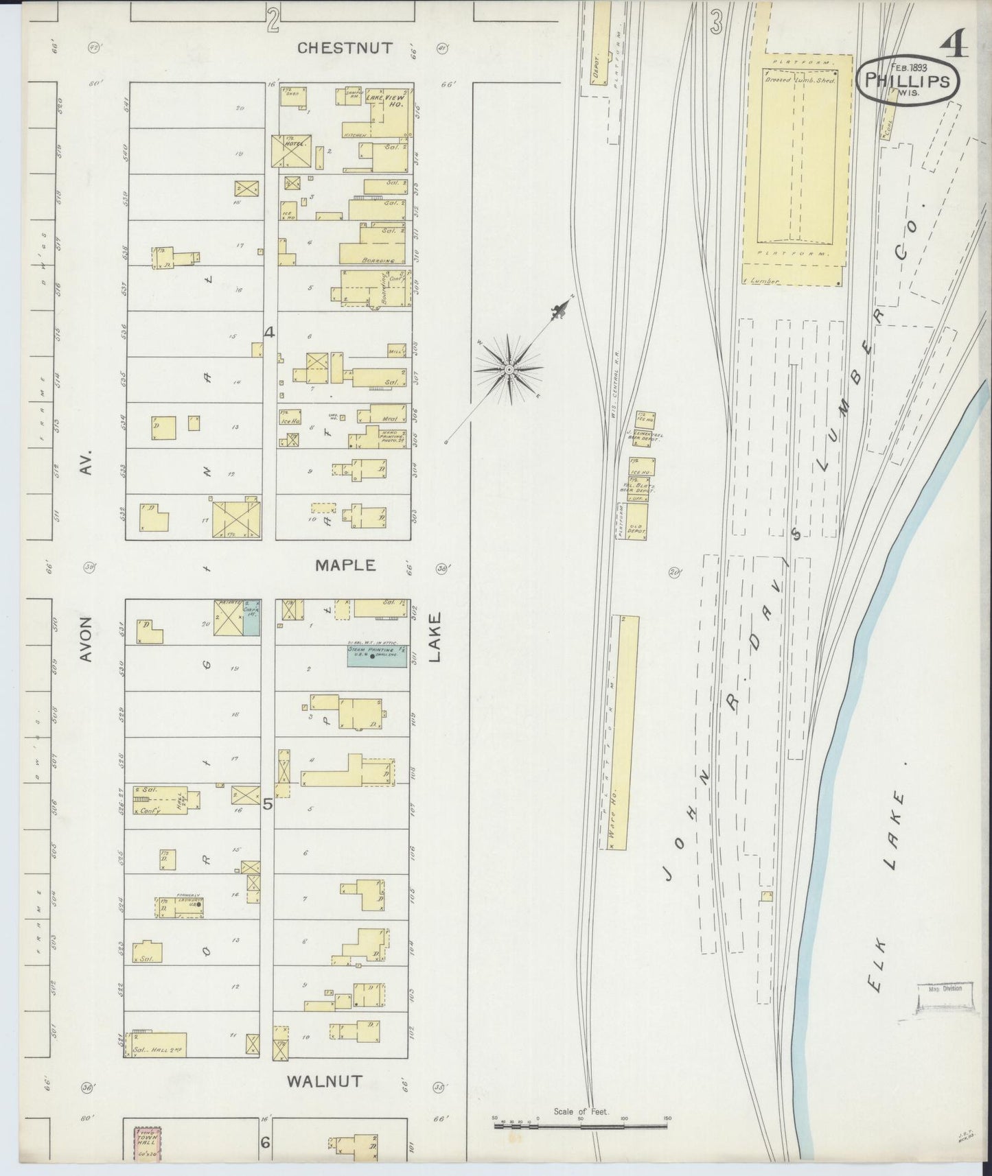 Sanborn Fire Insurance Map from Phillips, Price County, Wisconsin (1893), Sheet #0004 - Complete Map Set gallery image, historic Sanborn map, vintage wall art, Wisconsin Wisconsin