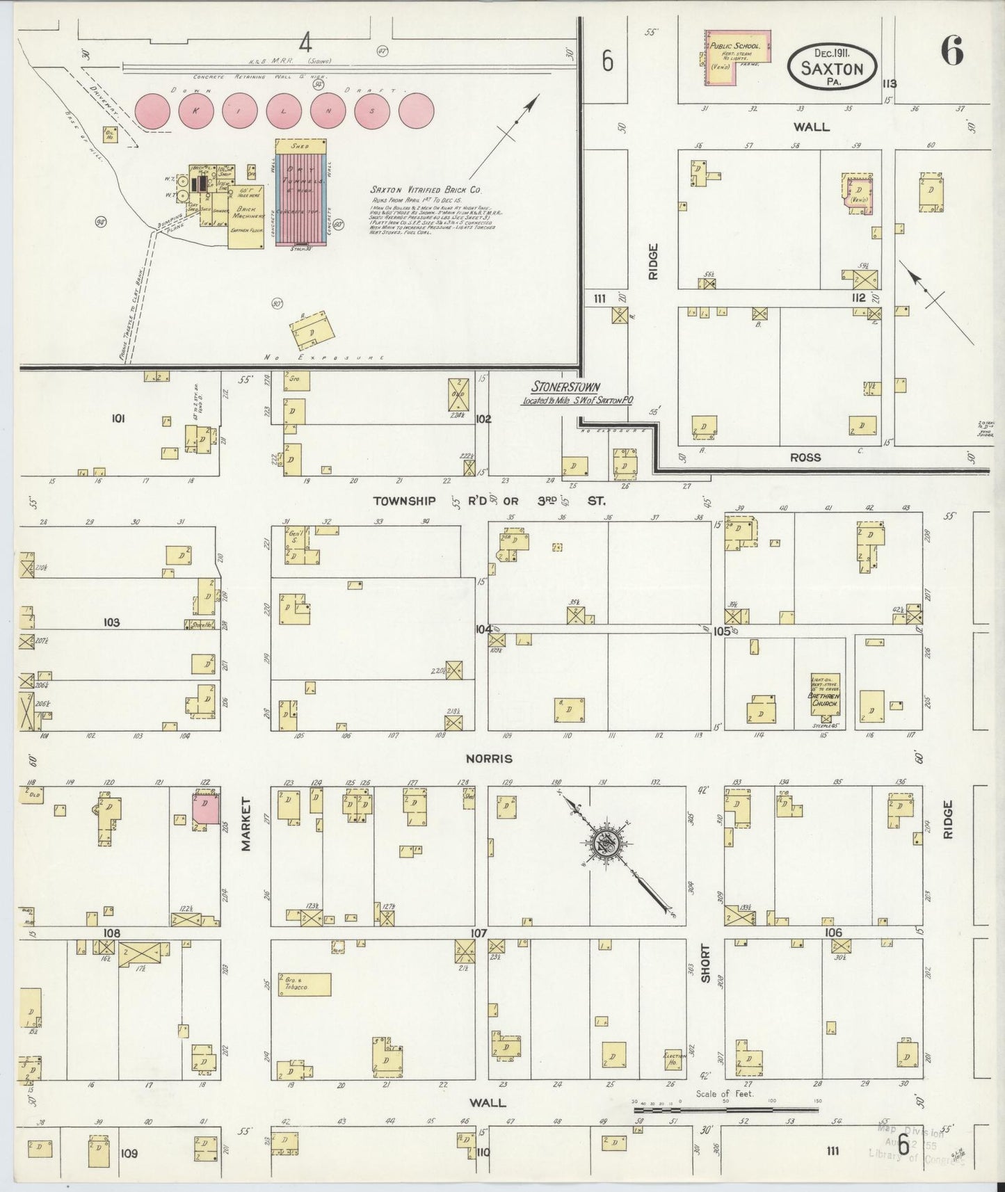 Sanborn Fire Insurance Map from Saxton, Bedford County, Pennsylvania (1911), Sheet #0006 - Complete Map Set gallery image, historic Sanborn map, vintage wall art, Pennsylvania Pennsylvania