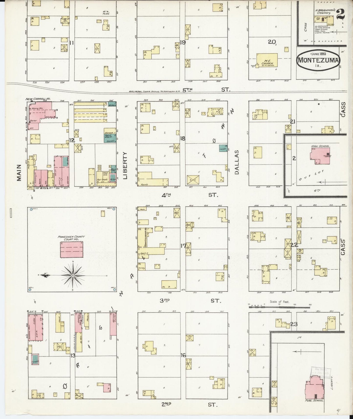 Sanborn Fire Insurance Map from Montezuma, Poweshiek County, Iowa (1893), Sheet #0002 - Historic Sanborn Fire Insurance Map Print