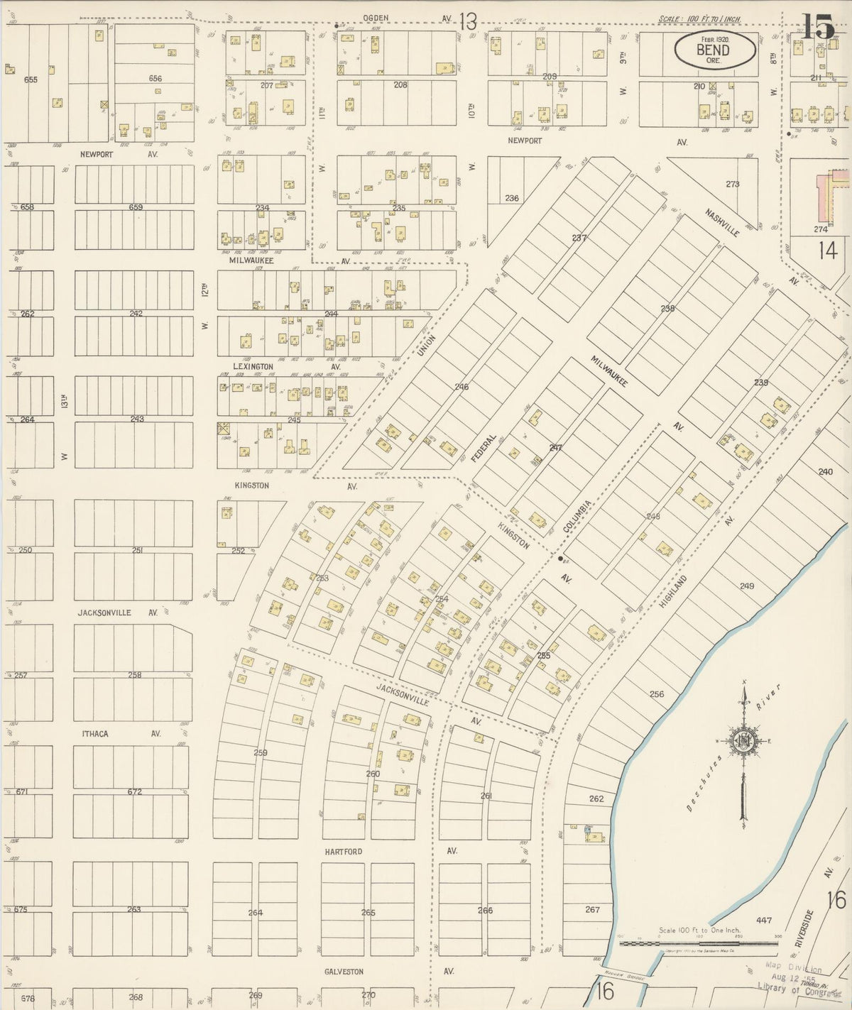Sanborn Fire Insurance Map from Bend, Deschutes County, Oregon (1920), Sheet #0015 - Historic Sanborn Fire Insurance Map Print, vintage old map wall art, antique decor, genealogy gift, Oregon Oregon map