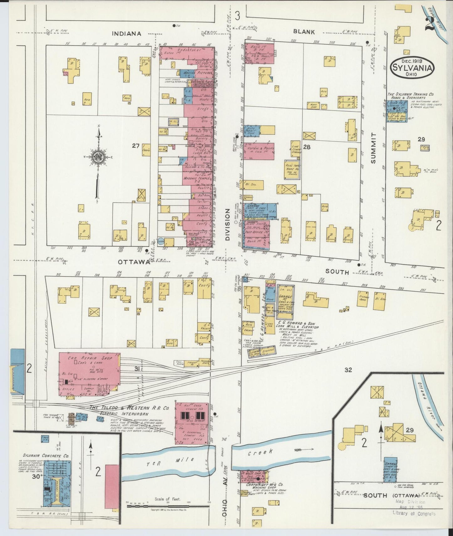 Sanborn Fire Insurance Map from Sylvania, Lucas County, Ohio (1919), Sheet #0002 - Historic Sanborn Fire Insurance Map Print, vintage old map wall art, antique decor, genealogy gift, Ohio Ohio map