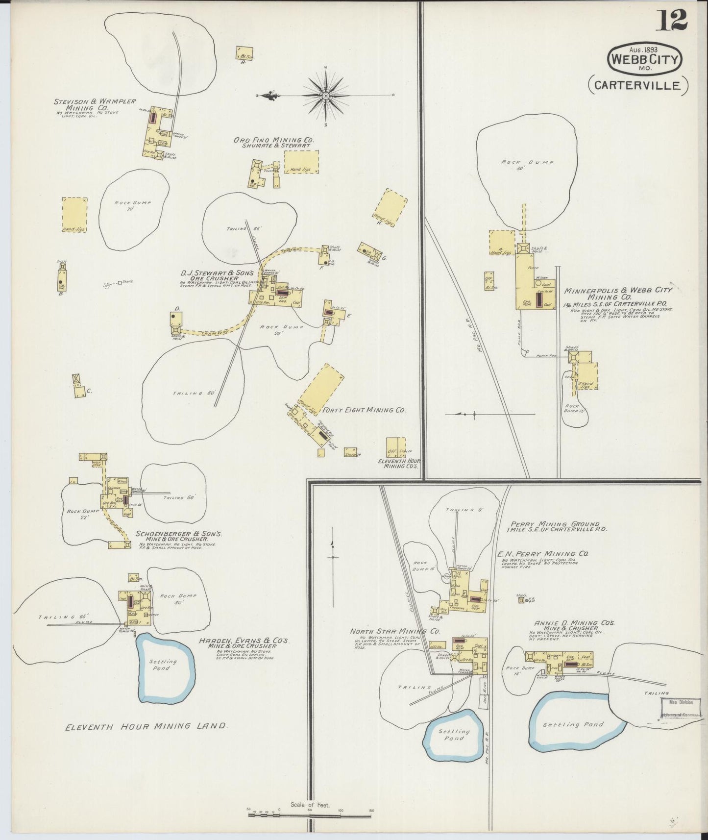 Sanborn Fire Insurance Map from Webb City, Jasper County, Missouri (1893), Sheet #0012 - Historic Sanborn Fire Insurance Map Print, vintage old map wall art, antique decor, genealogy gift, Missouri Missouri map