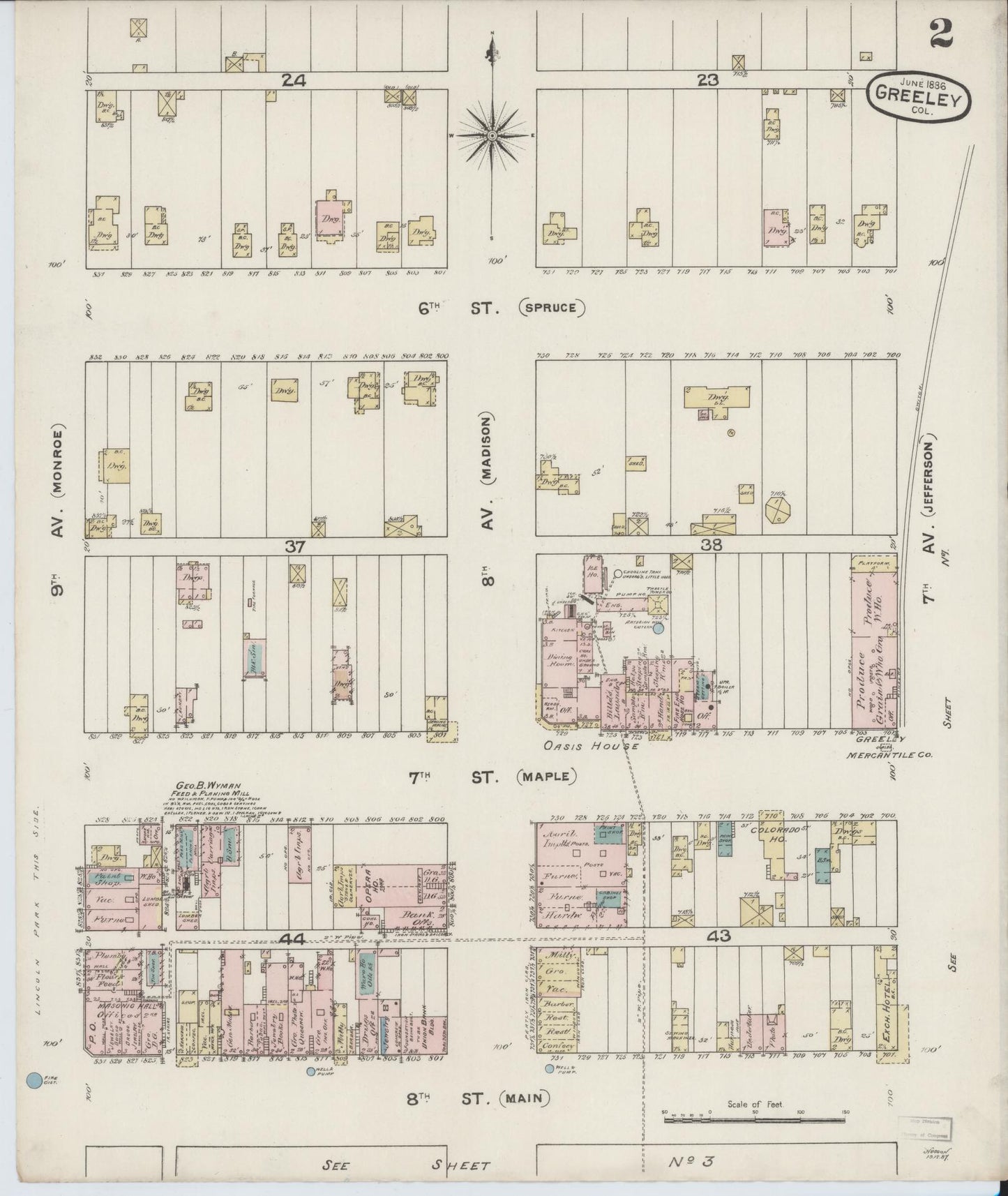 Sanborn Fire Insurance Map from Greeley, Weld County, Colorado (1887), Sheet #0002 - Historic Sanborn Fire Insurance Map Print, vintage old map wall art, antique decor, genealogy gift, Colorado Colorado map