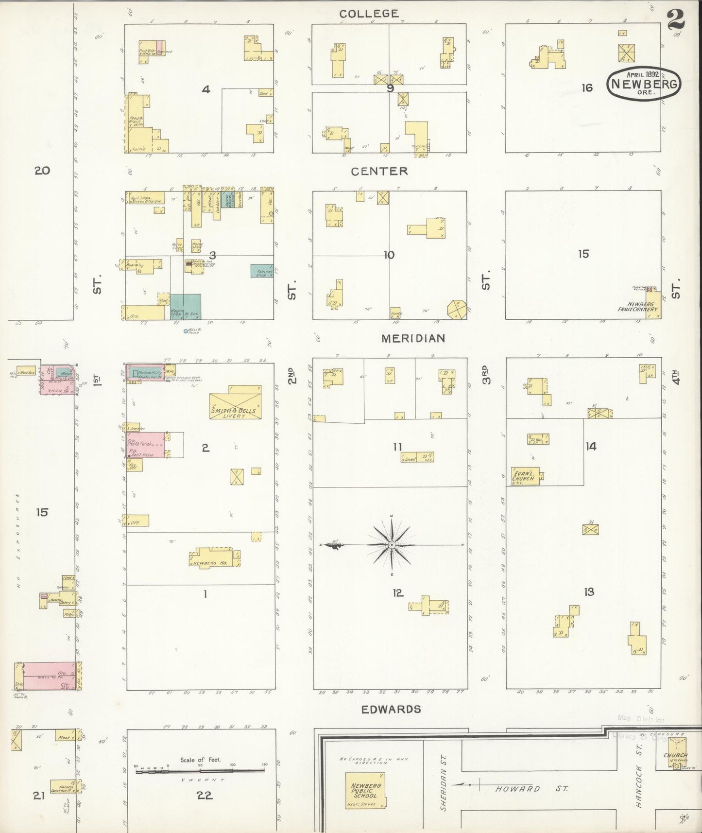 Sanborn Fire Insurance Map from Newberg, Yamhill County, Oregon (1892), Sheet #0002 - Complete Map Set gallery image, historic Sanborn map, vintage wall art, Oregon Oregon