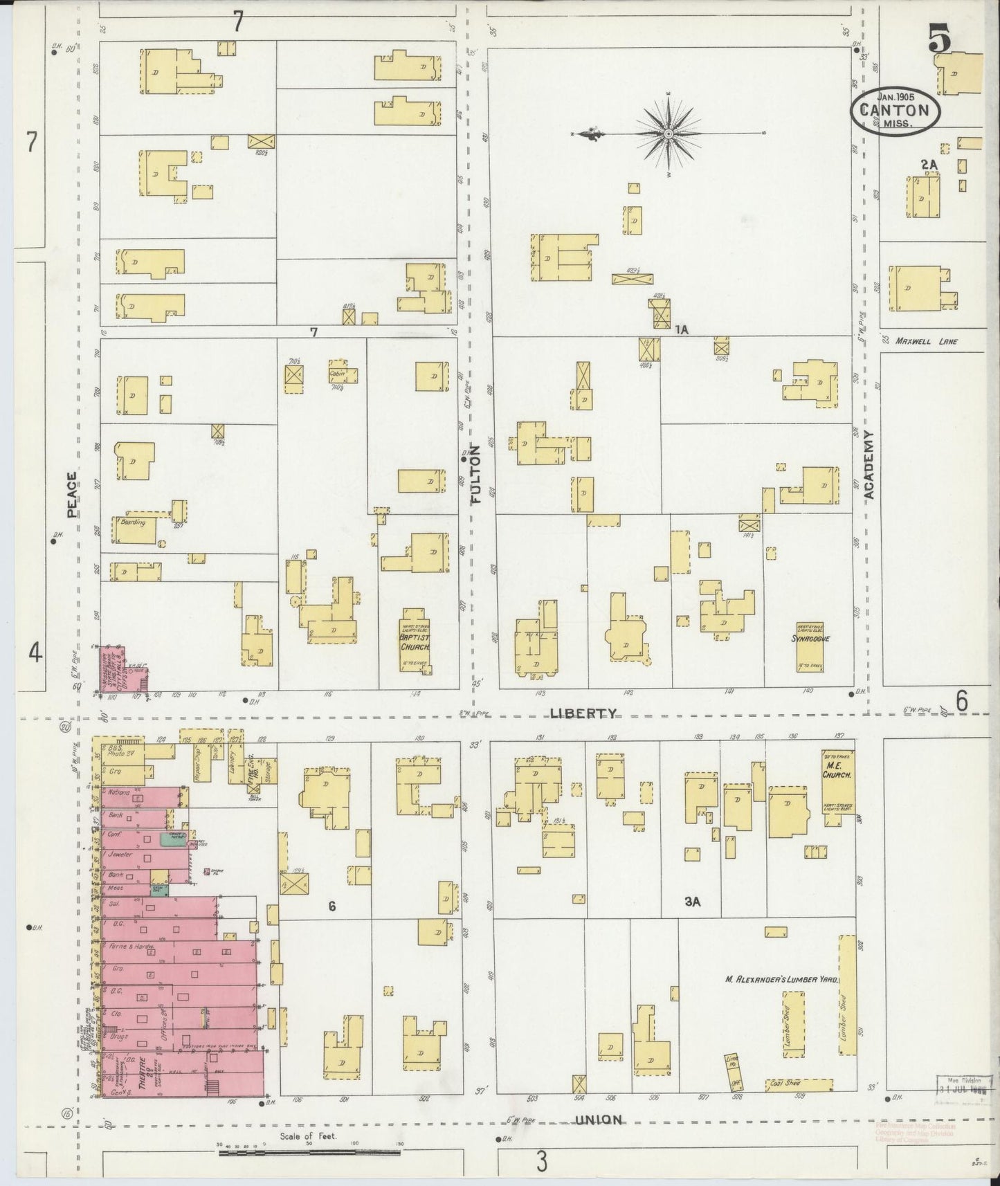 Sanborn Fire Insurance Map from Canton, Madison County, Mississippi (1905), Sheet #0005 - Historic Sanborn Fire Insurance Map Print, vintage old map wall art, antique decor, genealogy gift, Mississippi Mississippi map