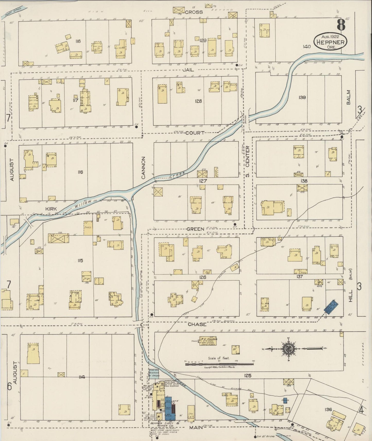 Sanborn Fire Insurance Map from Heppner, Morrow County, Oregon (1922), Sheet #0008 - Historic Sanborn Fire Insurance Map Print, vintage old map wall art, antique decor, genealogy gift, Oregon Oregon map