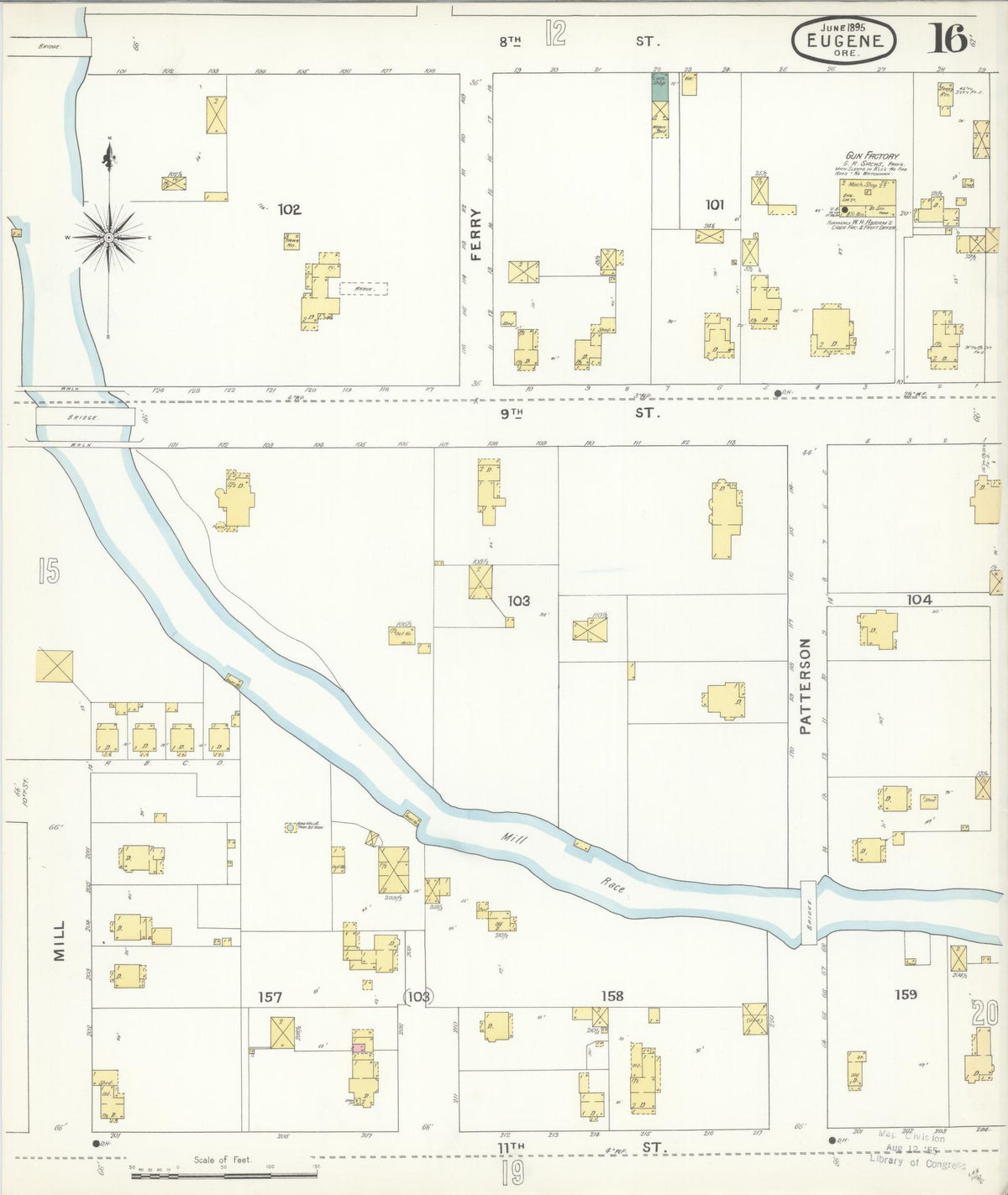 Sanborn Fire Insurance Map from Eugene, Lane County, Oregon (1896), Sheet #0016 - Historic Sanborn Fire Insurance Map Print, vintage old map wall art, antique decor, genealogy gift, Oregon Oregon map